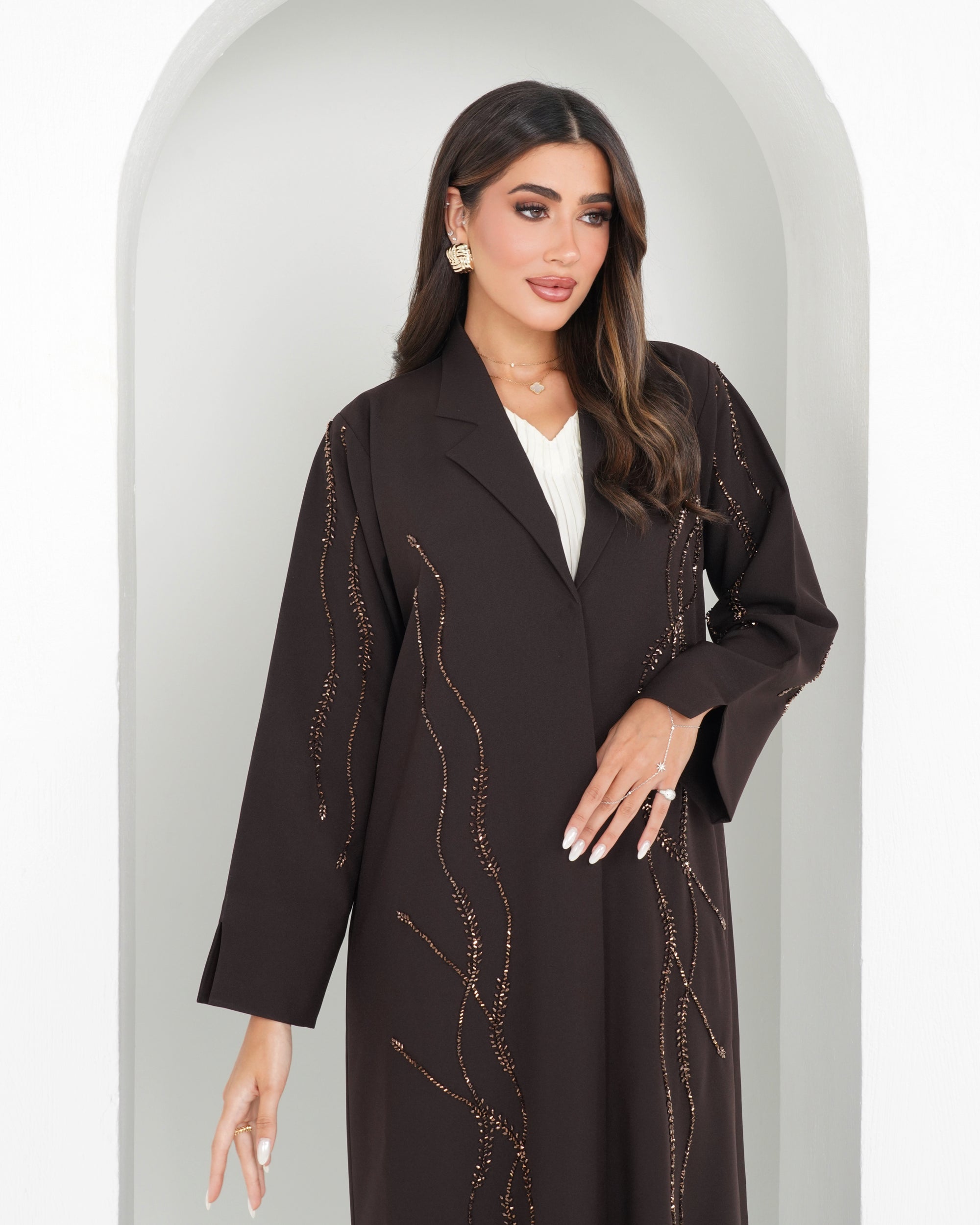R142 Dark  Brown Abaya Set