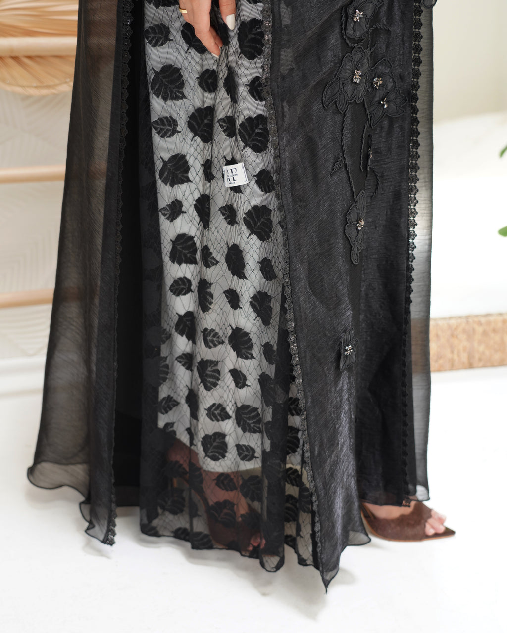 R301 Dela Turkey Organza Designer party Black Abaya