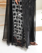 R301 Dela Turkey Organza Designer party Black Abaya