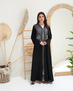 R300 Galaxy Dantel  Black Abaya with stone Lace