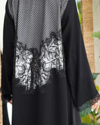 R300 Galaxy Dantel  Black Abaya with stone Lace