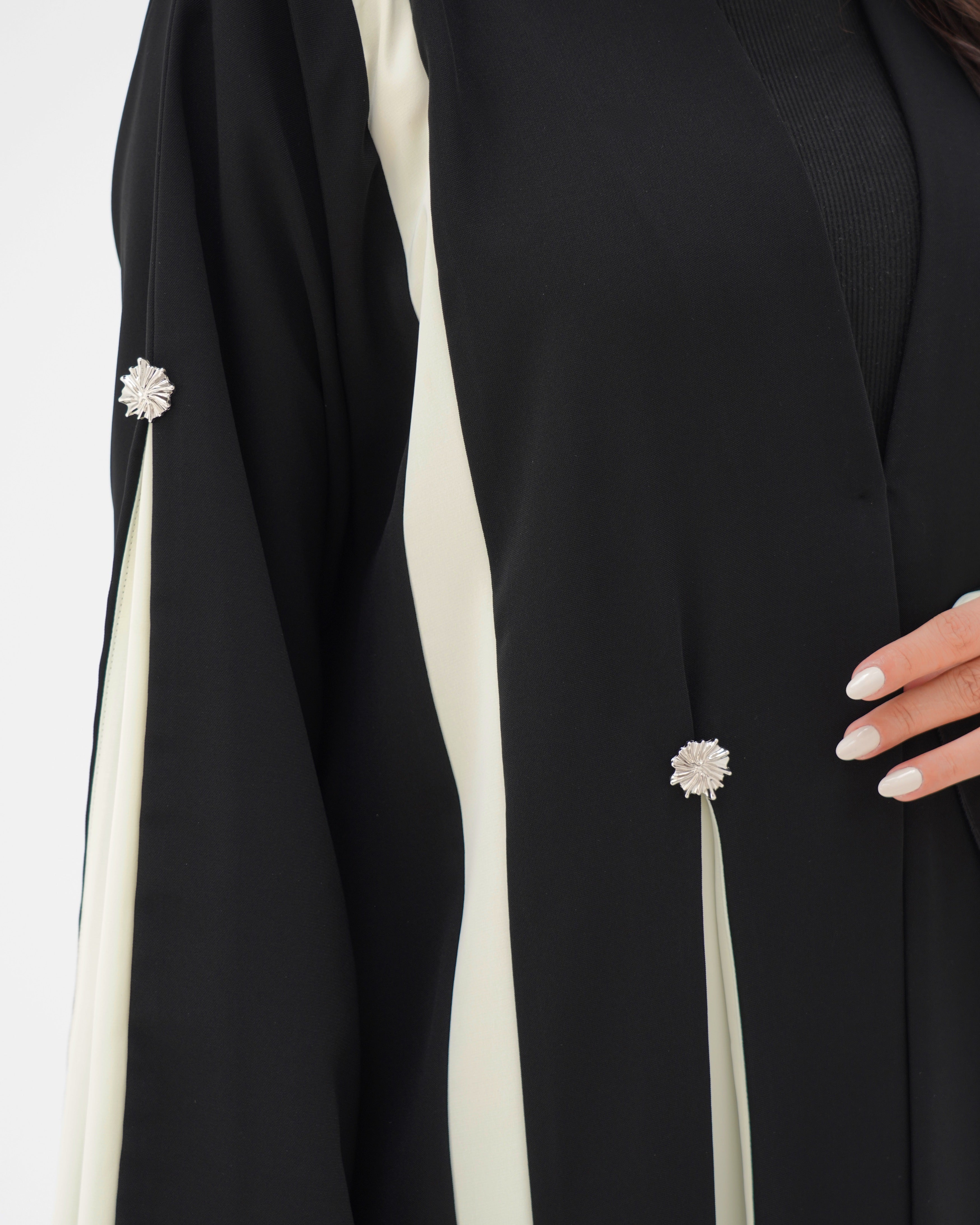 R297 Stylish cutting Model black and beige Abaya