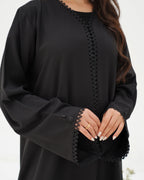 R295 Leaf Embroidery Black classic Abaya