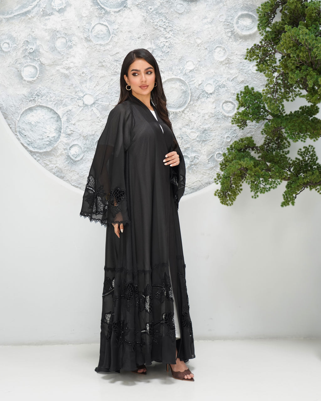 R320 New Fashionable Designer Shining Organza Black Abaya