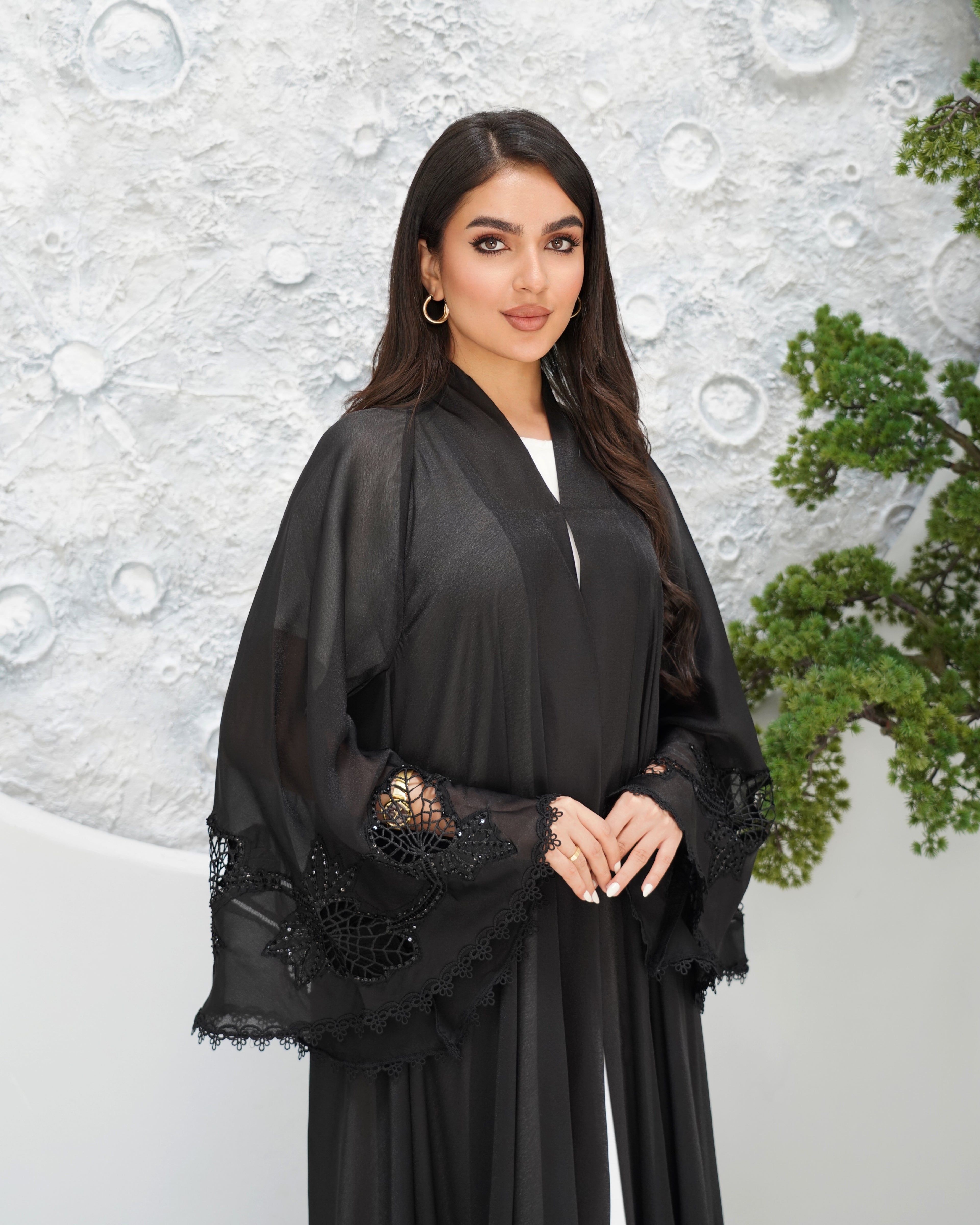 R320 New Fashionable Designer Shining Organza Black Abaya