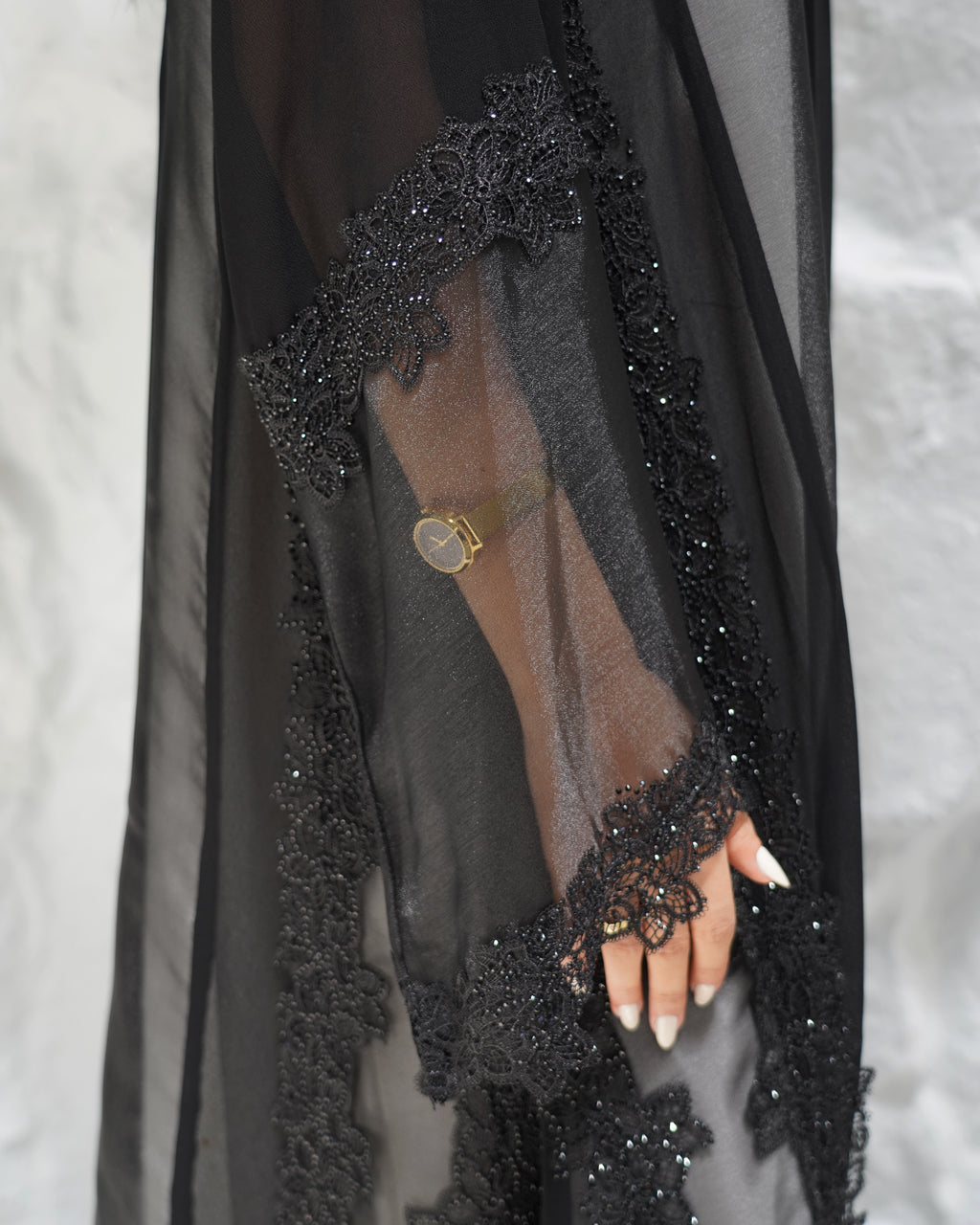 R311 Beautiful Flower Dantel Abaya with stone work