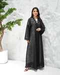 R310 exclusive Flower embroidery Organza  Black Abaya