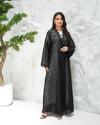 R310 exclusive Flower embroidery Organza  Black Abaya