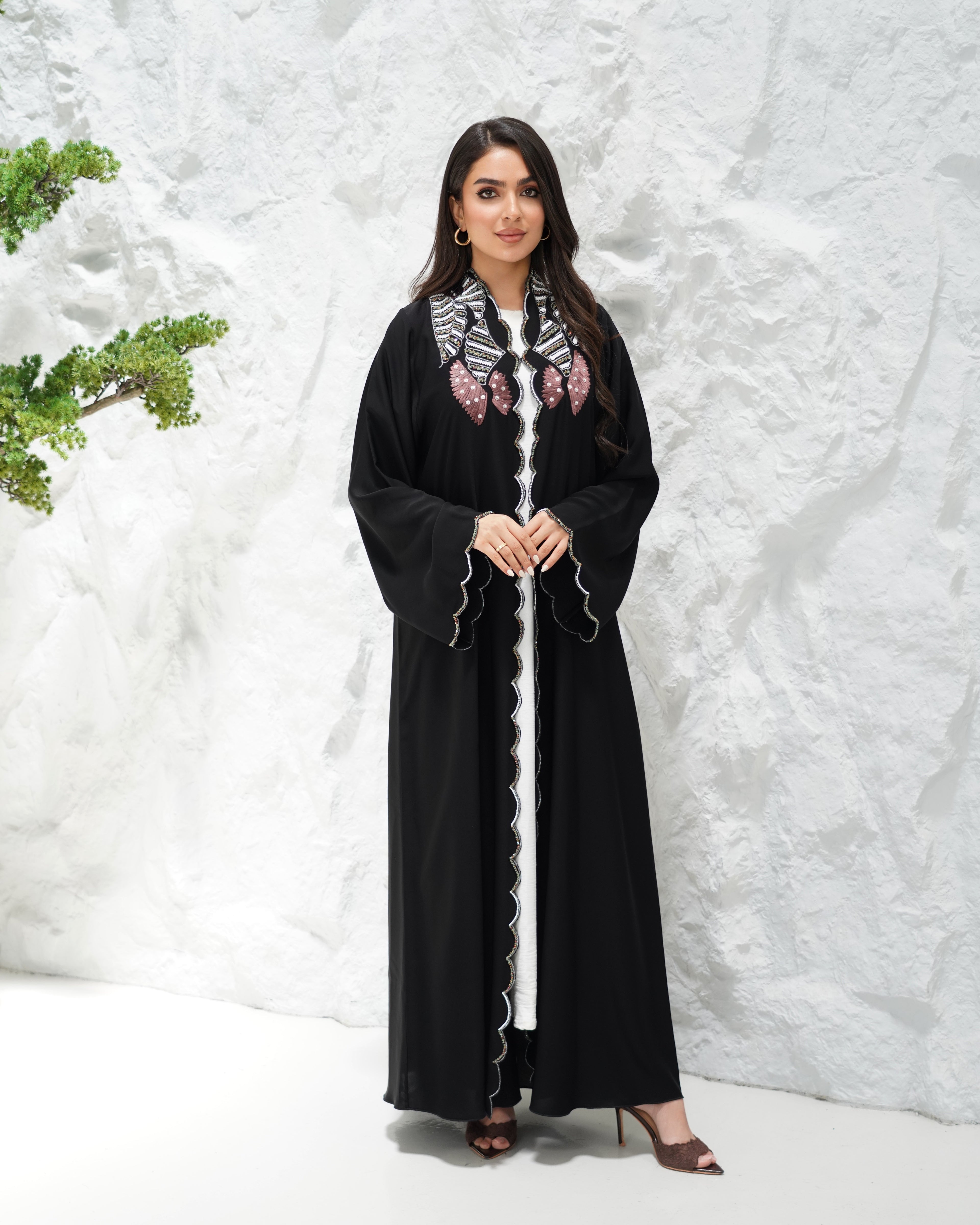 R308 Fashionable  Designer Black Abaya colorful embroidery with Beads work
