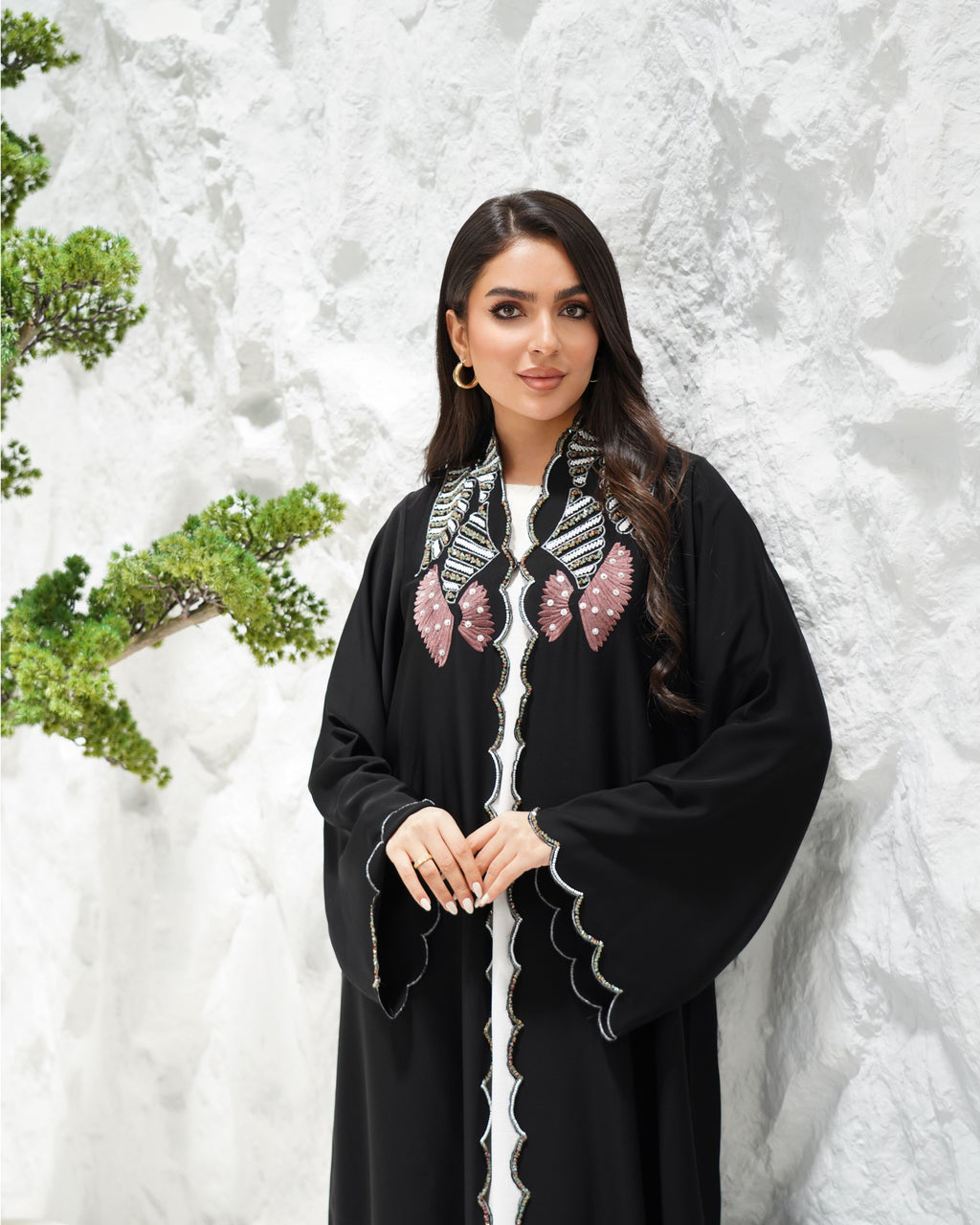 R308 Fashionable  Designer Black Abaya colorful embroidery with Beads work