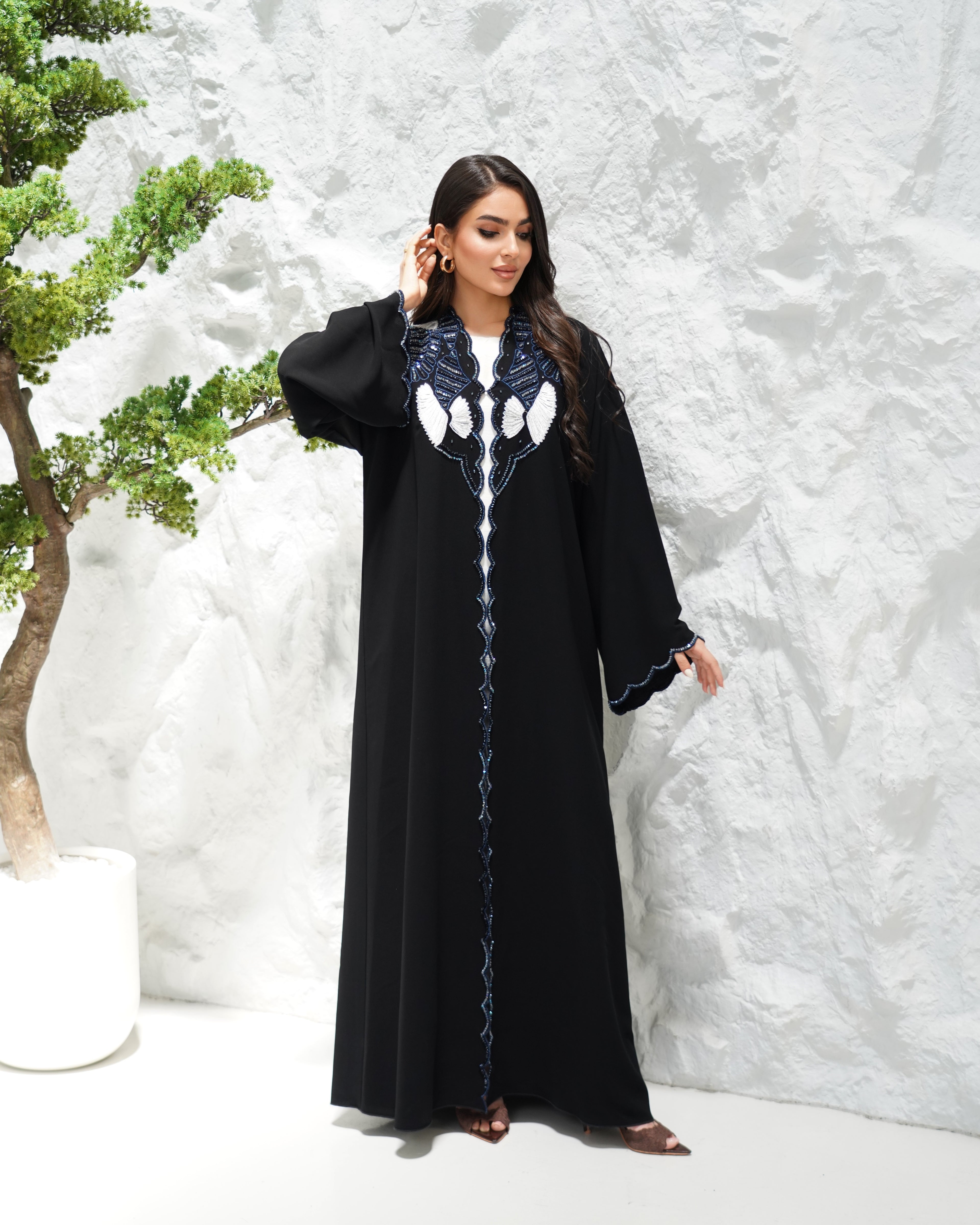 R307 Fashionable colorful embroidery Designer Black Abaya