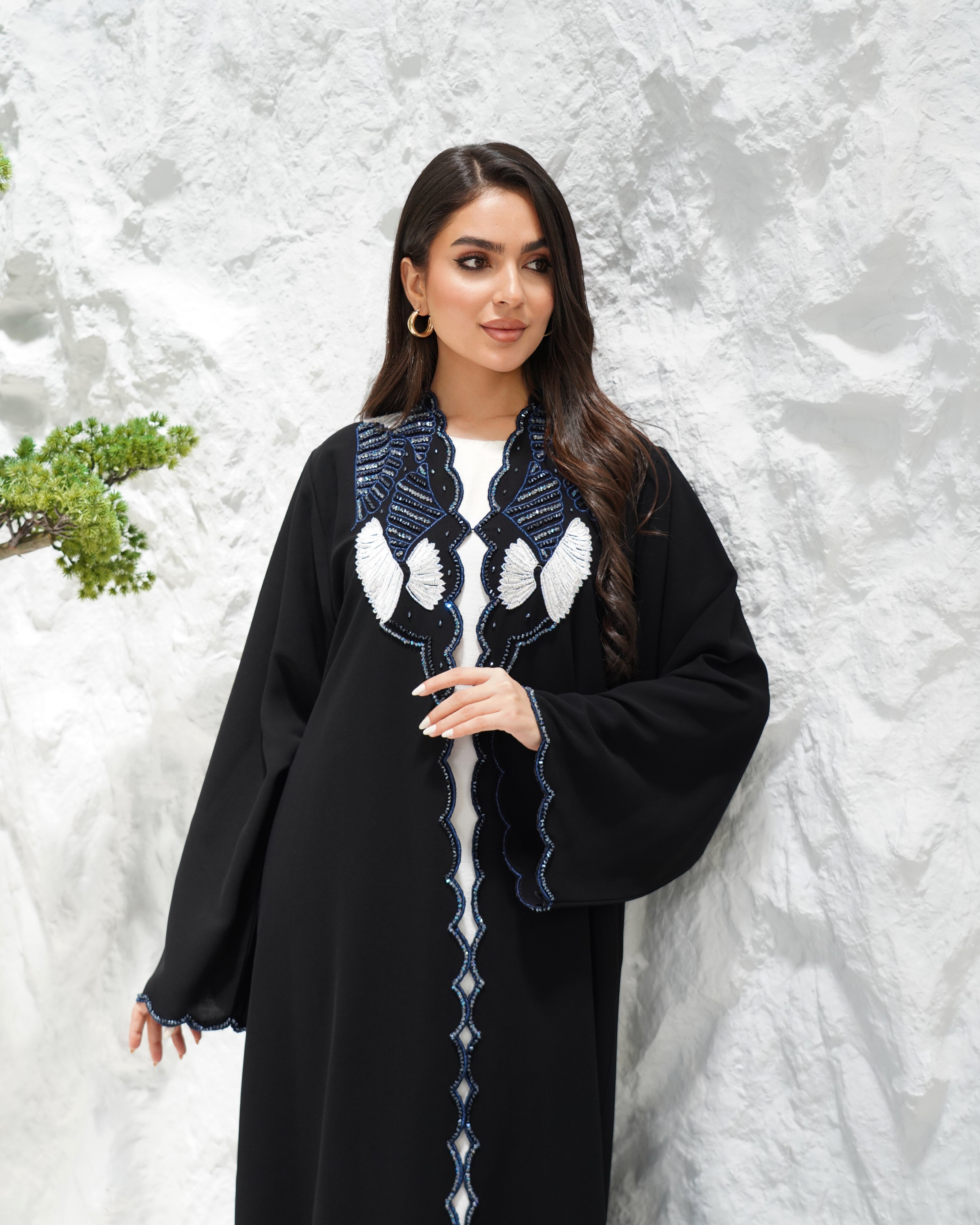 R307 Fashionable colorful embroidery Designer Black Abaya