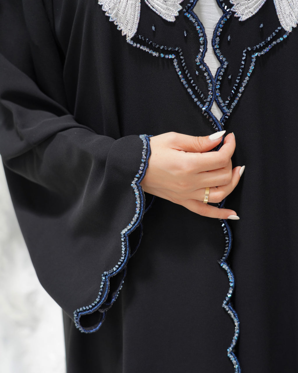 R307 Fashionable colorful embroidery Designer Black Abaya