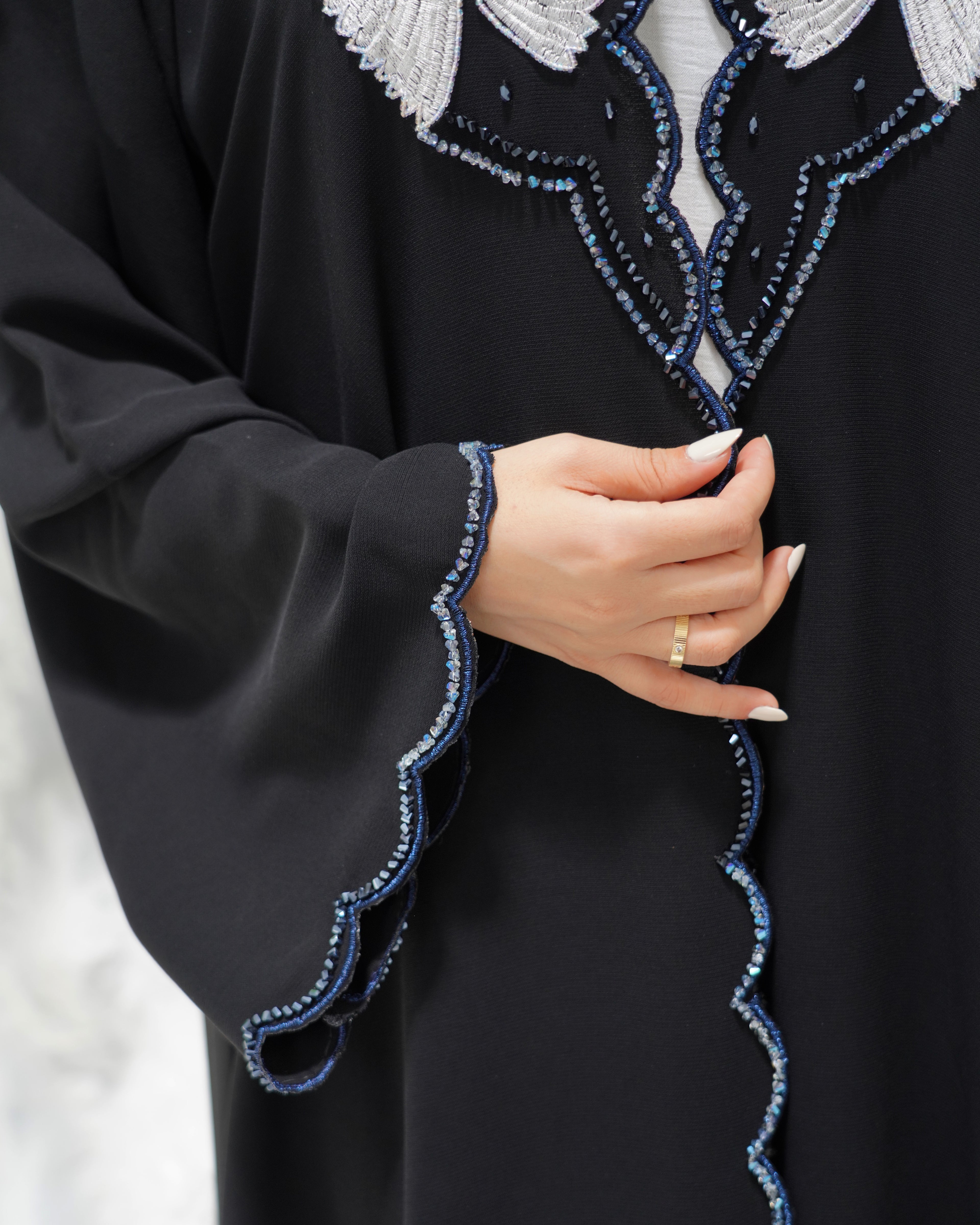 R307 Fashionable colorful embroidery Designer Black Abaya