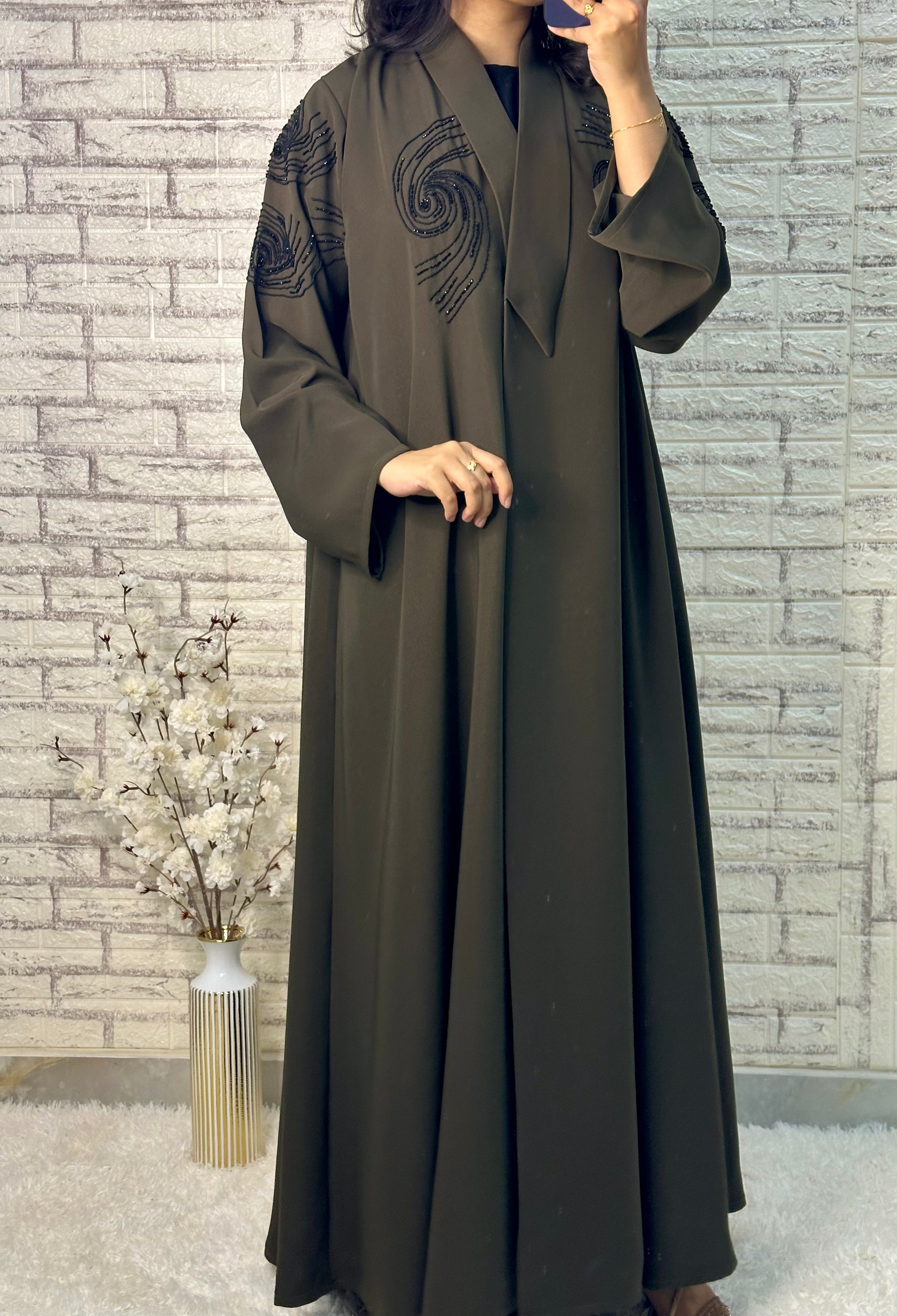 R018 Olive  Abaya Set