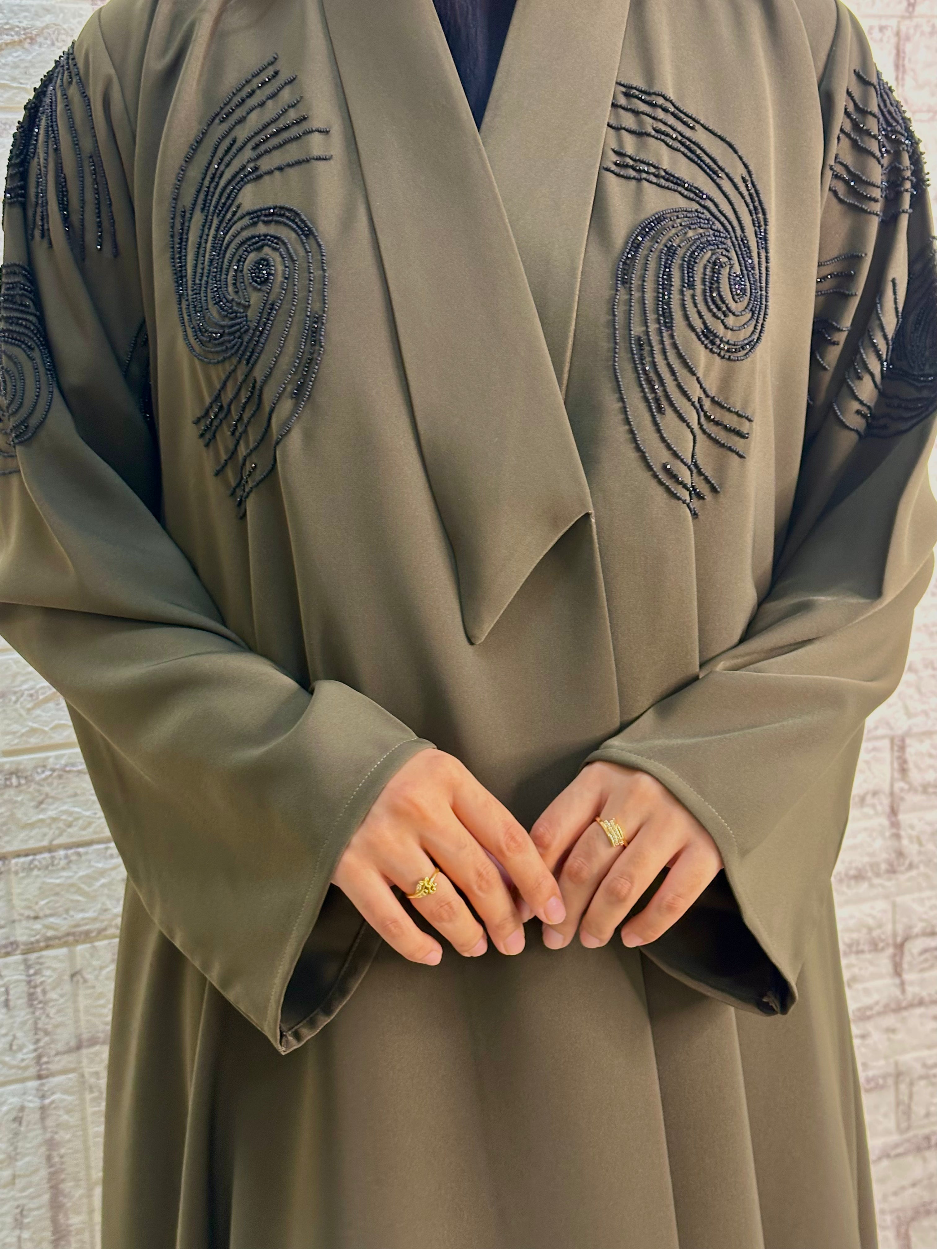 R018 Olive  Abaya Set
