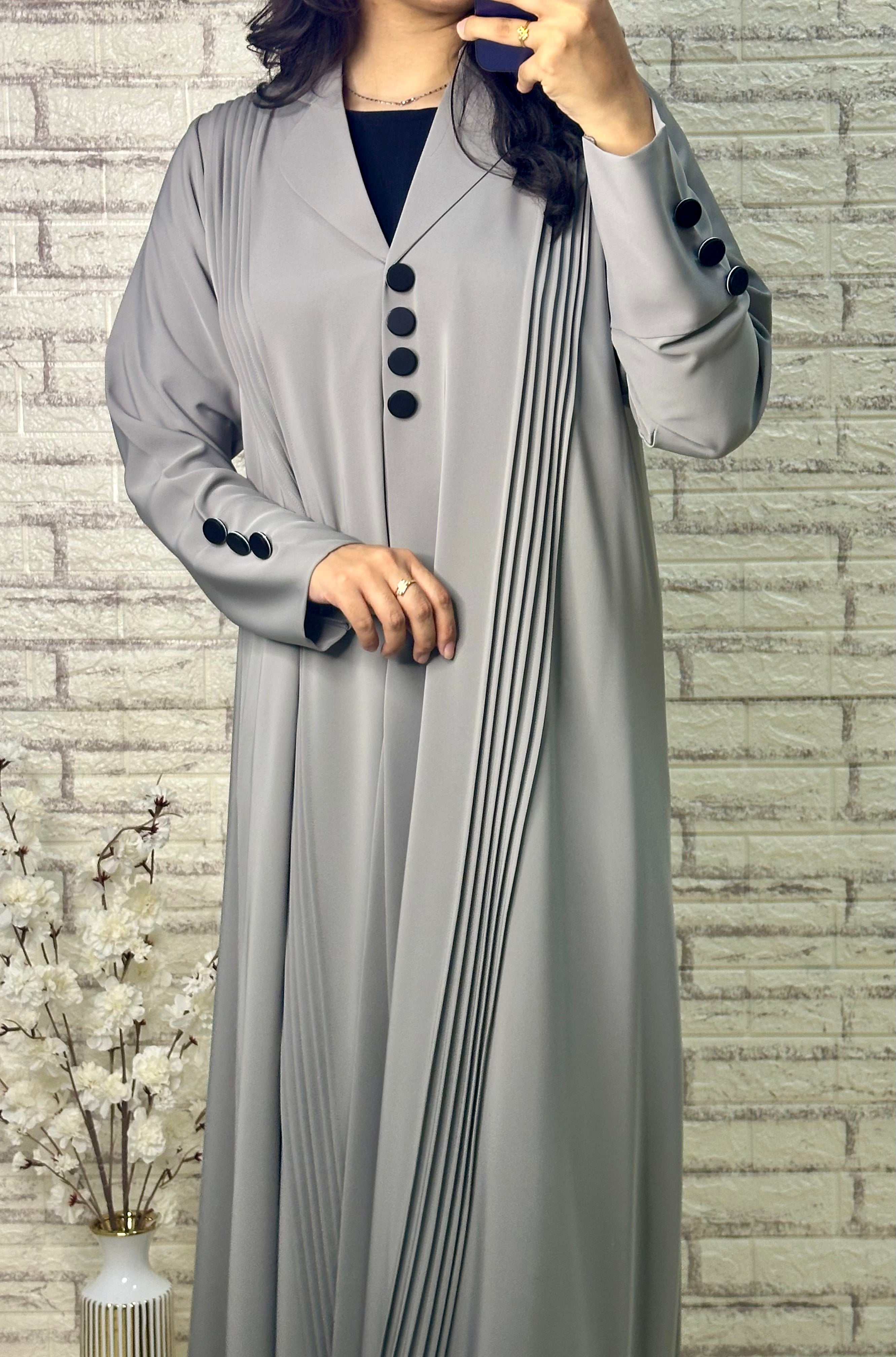 R024 Grey  Abaya Set