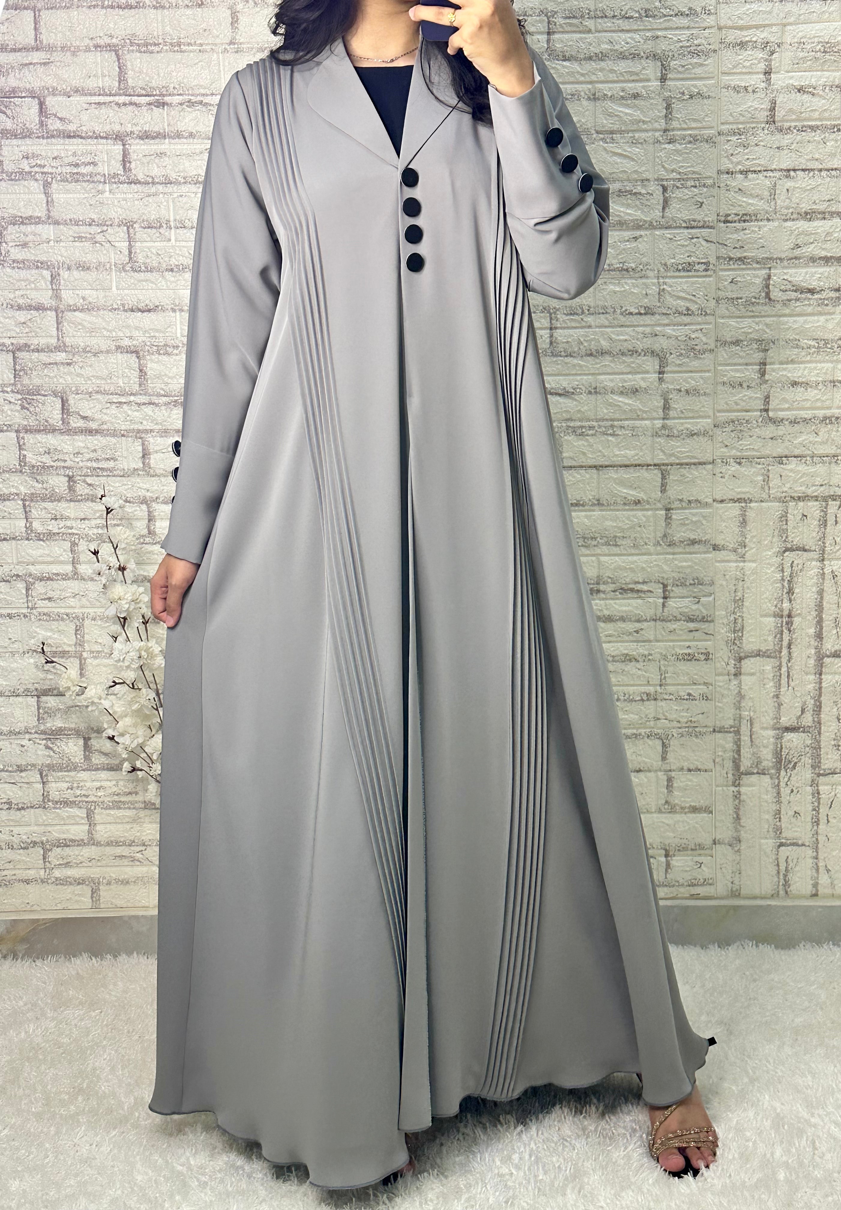 R024 Grey  Abaya Set