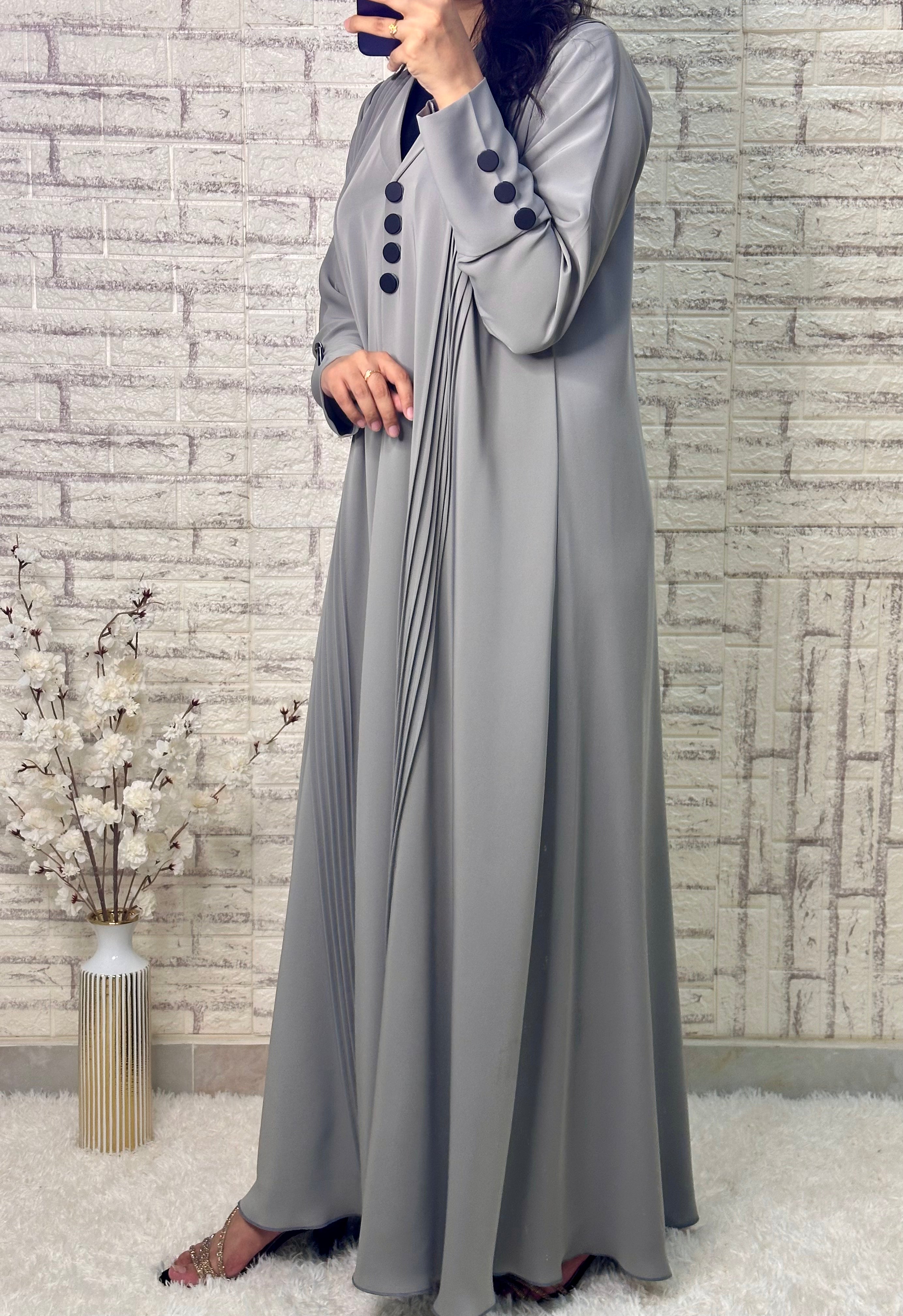 R024 Grey  Abaya Set
