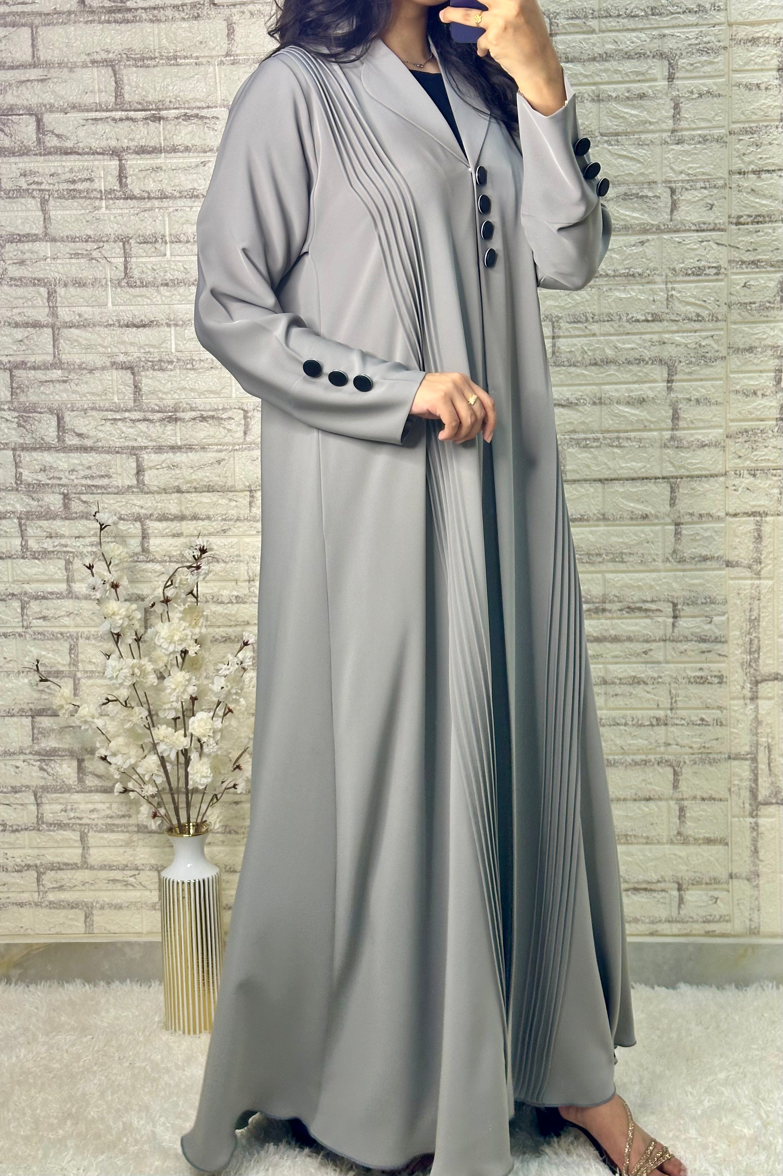 R024 Grey  Abaya Set