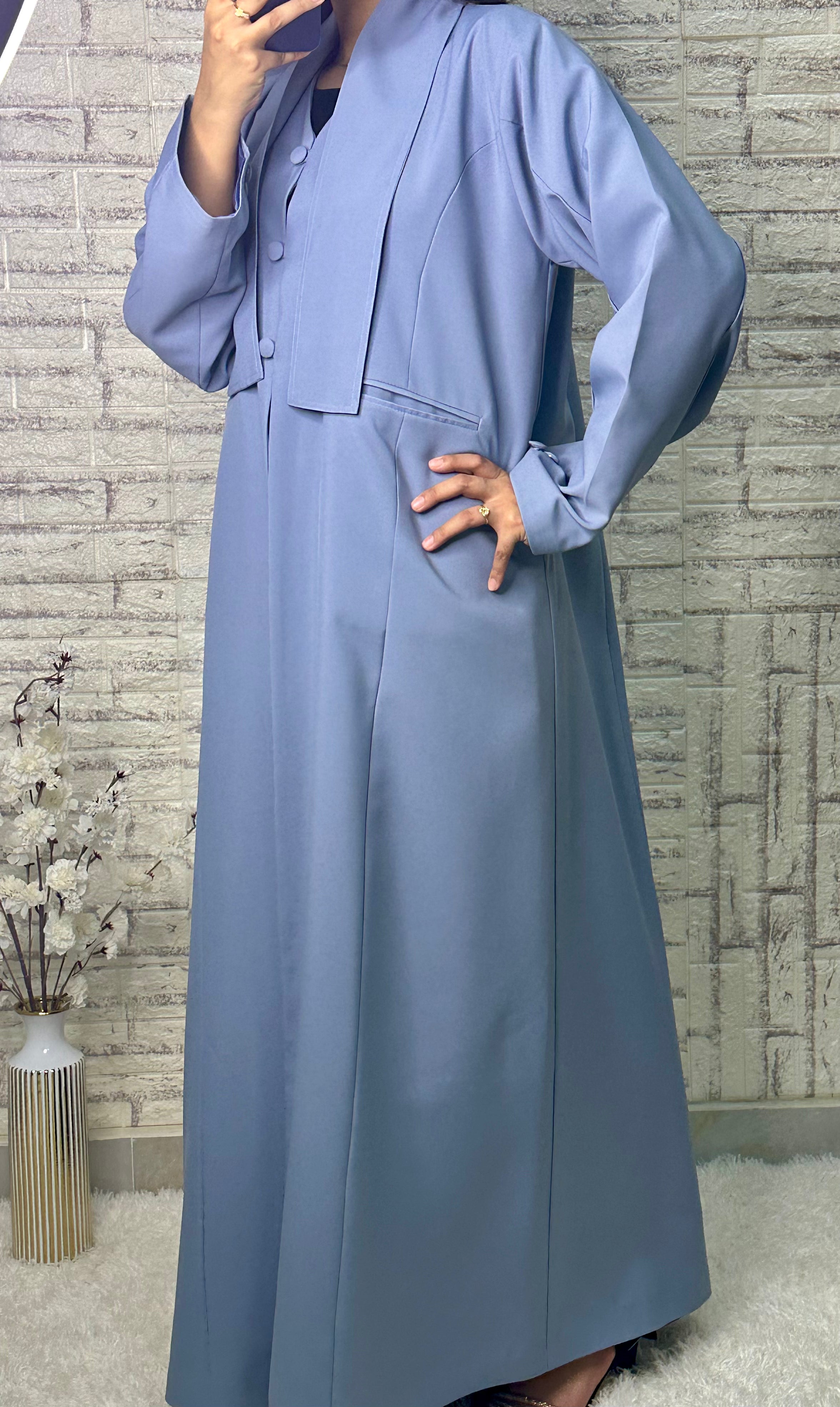 R025  Sky Blue Abaya Set
