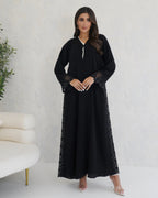 R123 Black dantel Abaya Set