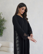 R123 Black dantel Abaya Set
