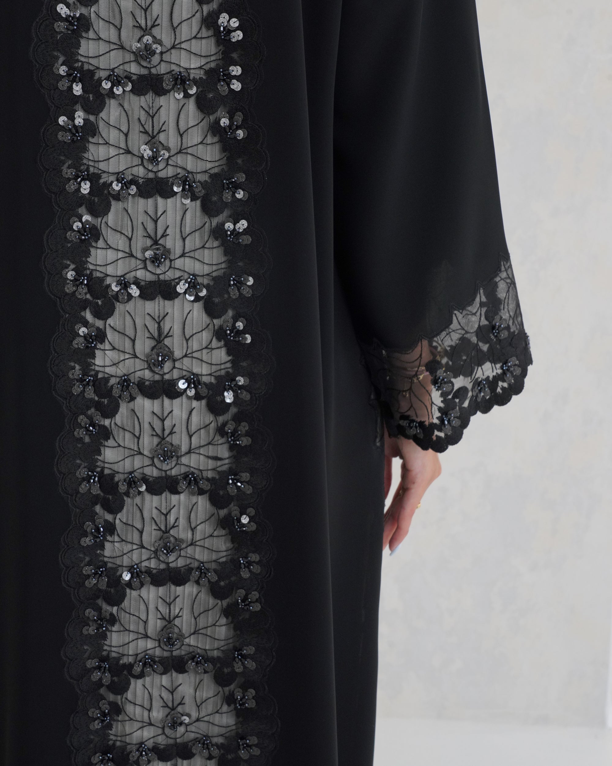 R123 Black dantel Abaya Set