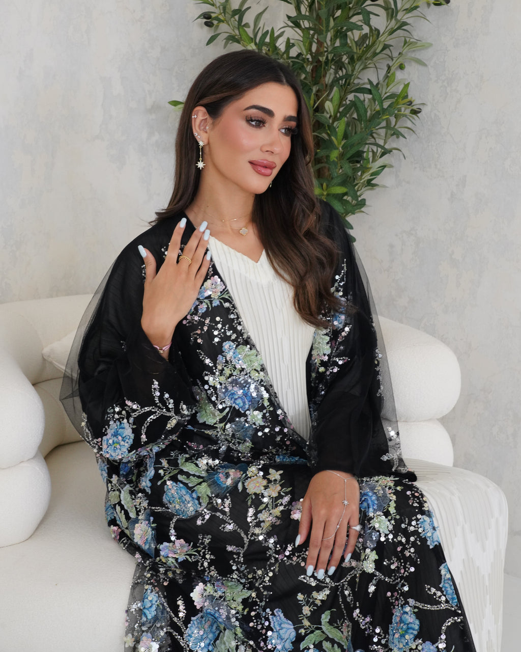 R127 Black wedding and Party  Abaya Set
