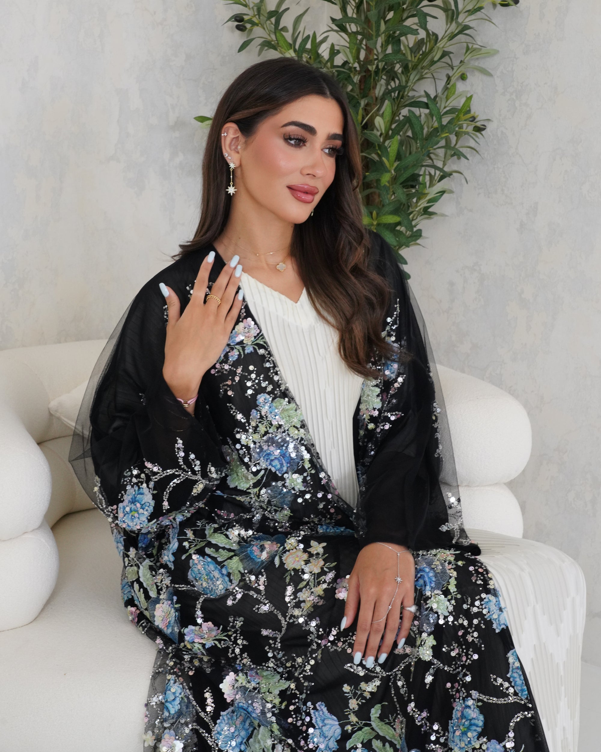 R127 Black wedding and Party  Abaya Set
