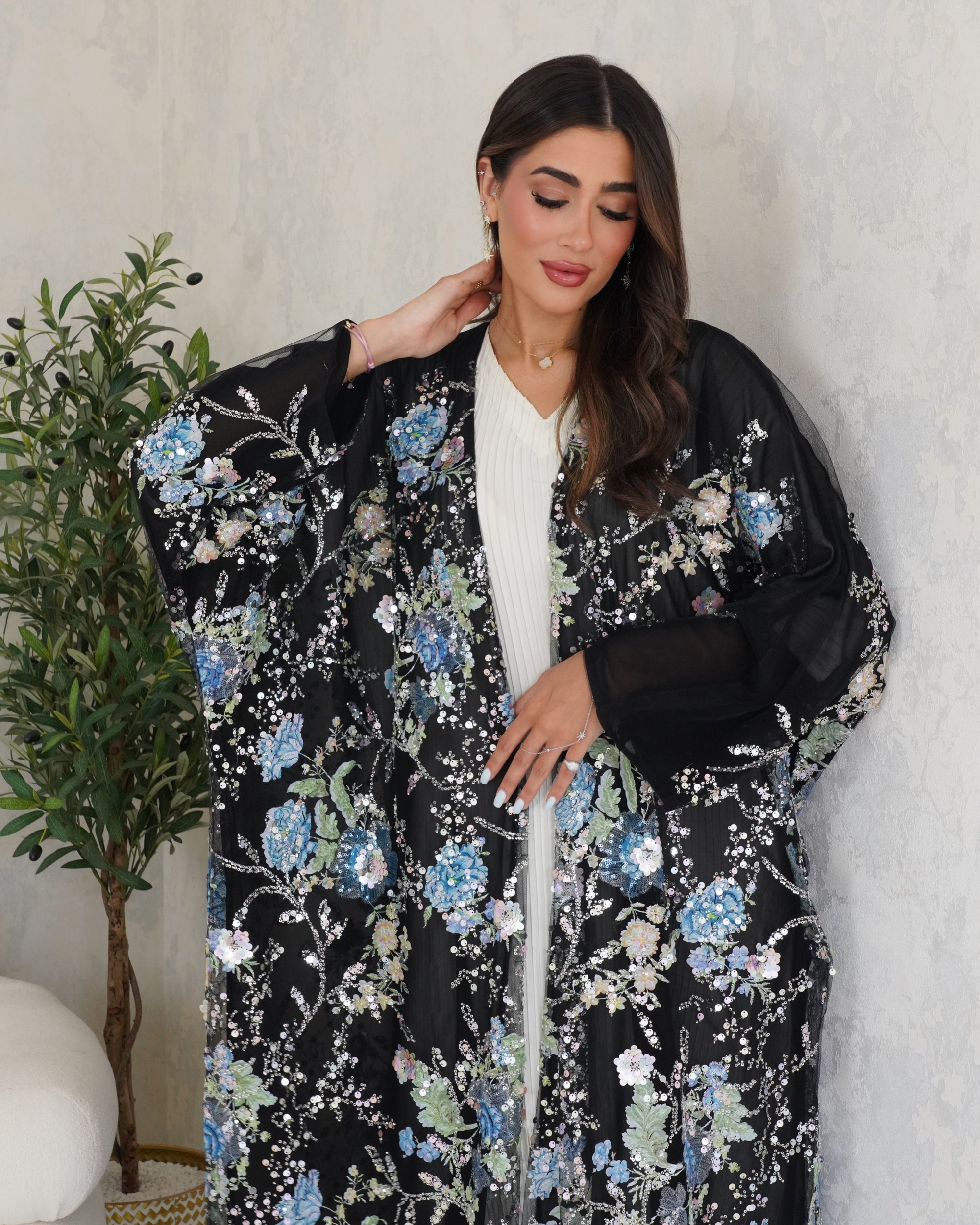 R127 Black wedding and Party  Abaya Set