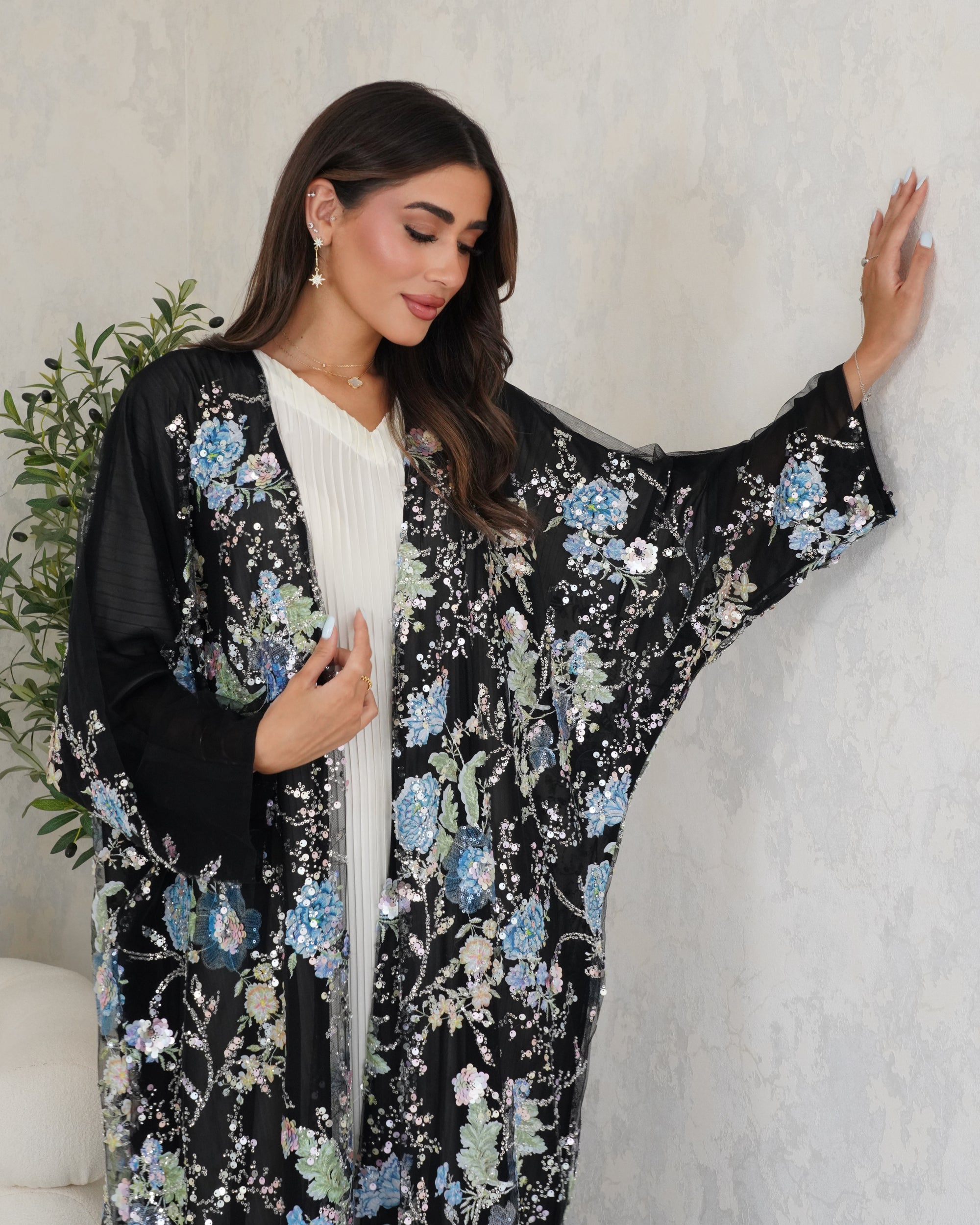 R127 Black wedding and Party  Abaya Set