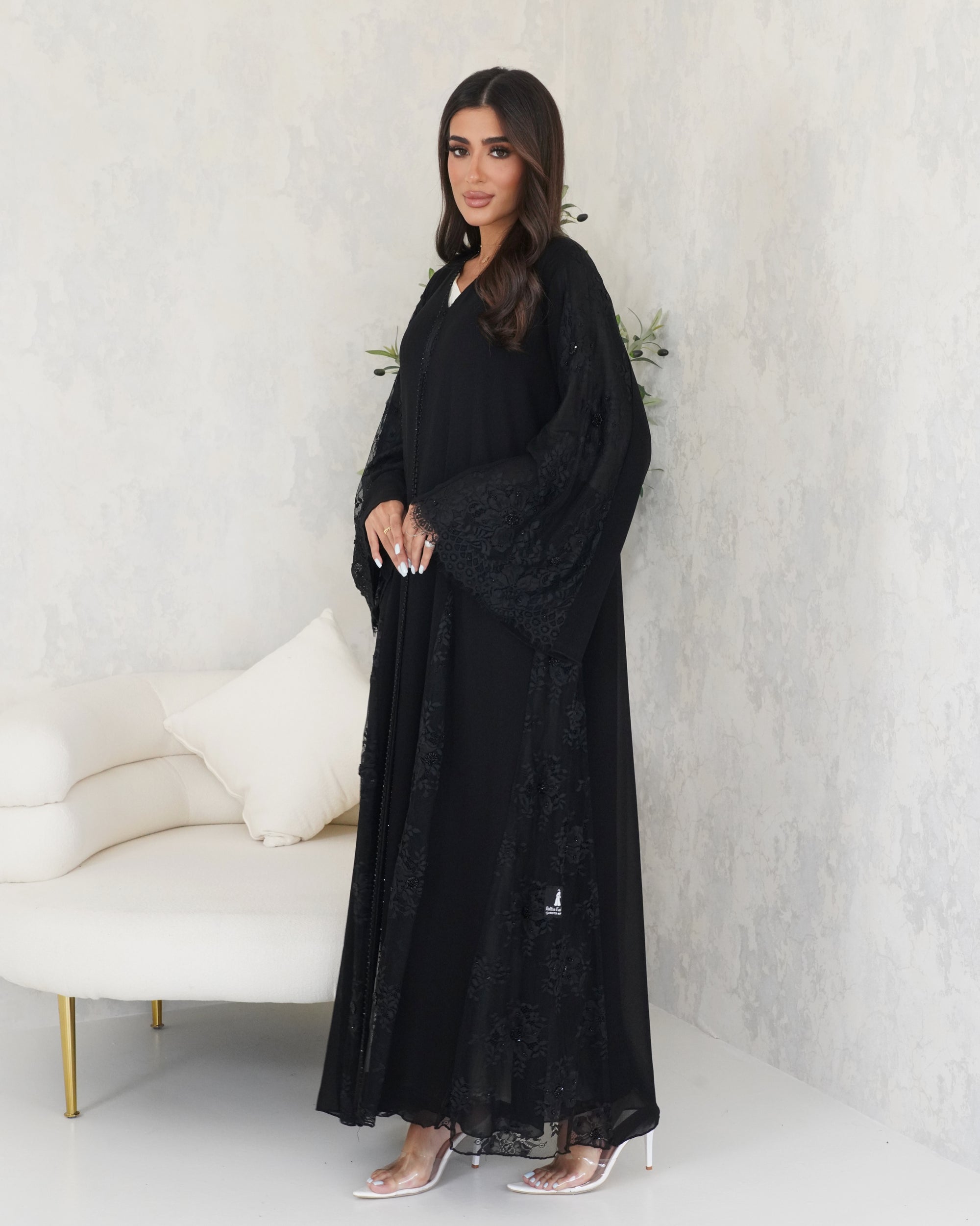 R130 Black Dantel Abaya Set