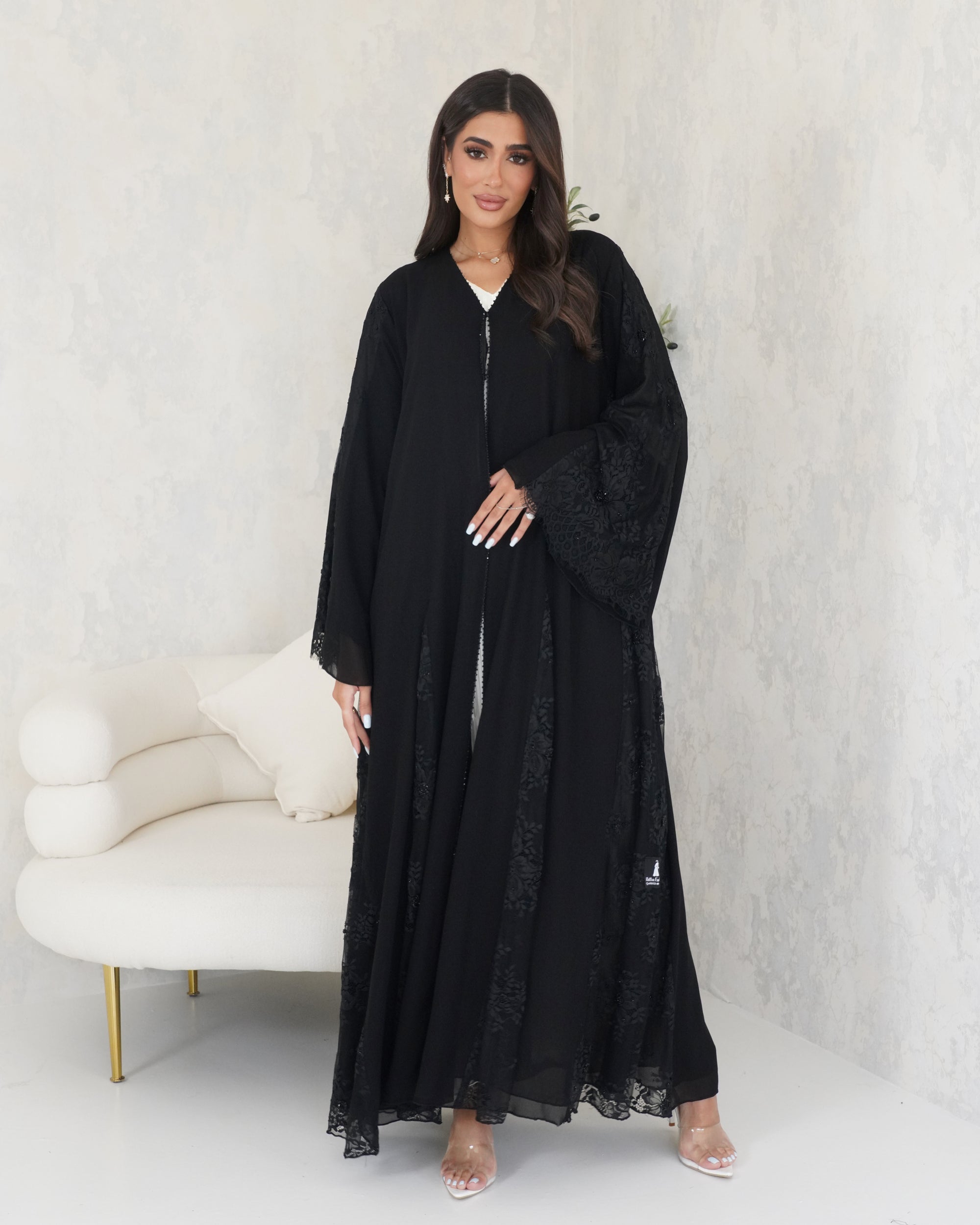 R130 Black Dantel Abaya Set