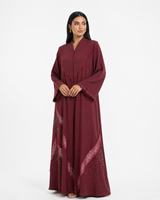 Buy Burgundy Beaded Abaya R358 - Lace Abaya - Rutba Fashion Abaya