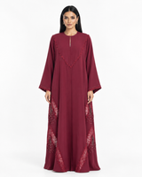 Buy Burgundy Beaded Abaya R358 - Lace Abaya - Rutba Fashion Abaya