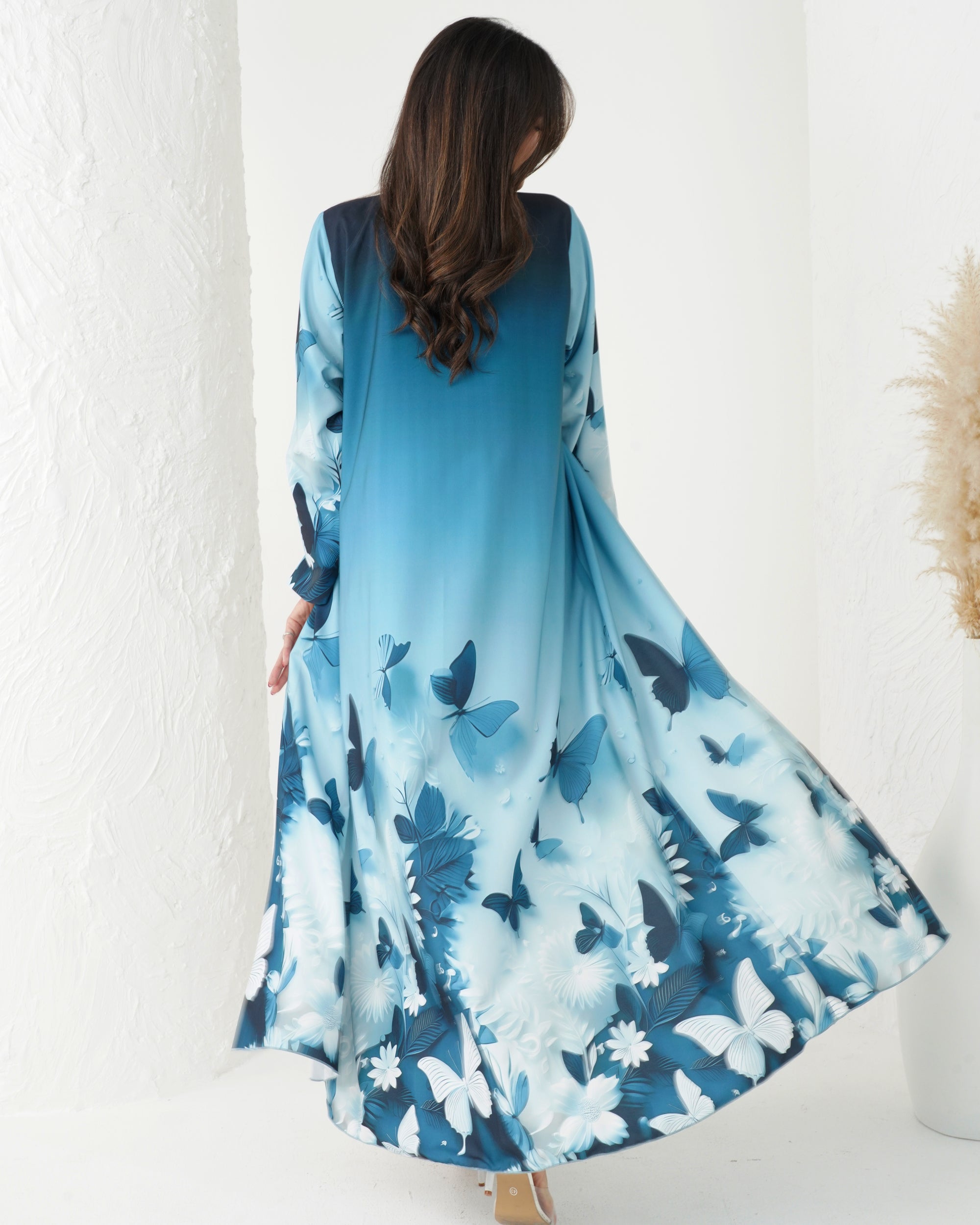 R163 Butterfly printed summer wear  Abaya Set