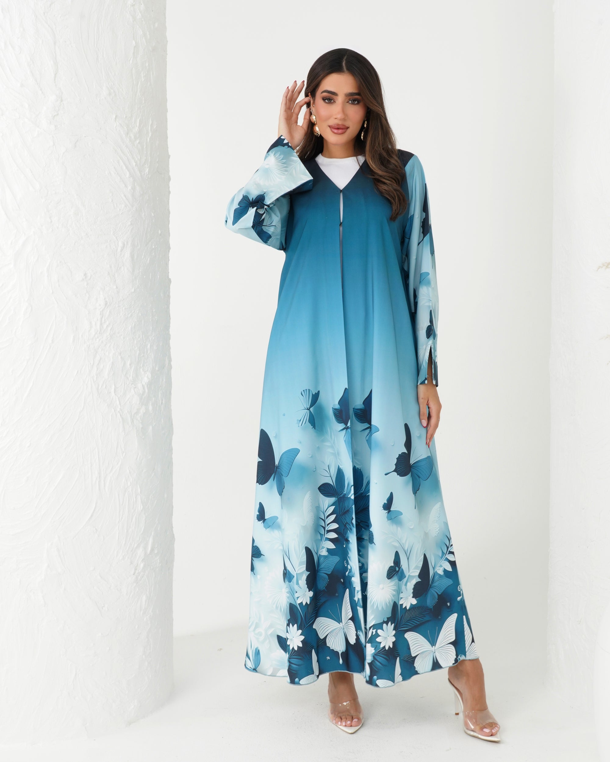 R163 Butterfly printed summer wear  Abaya Set