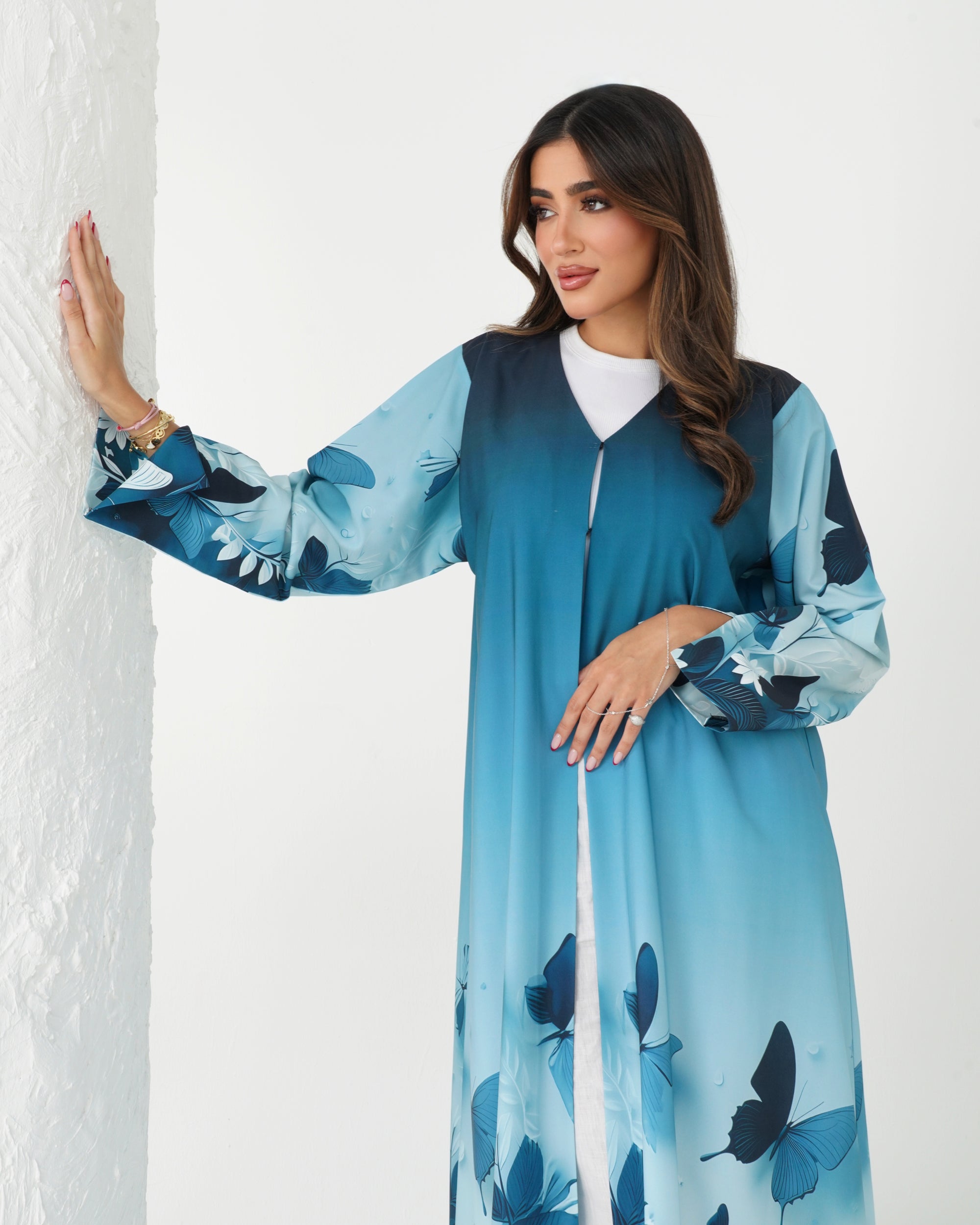 R163 Butterfly printed summer wear  Abaya Set