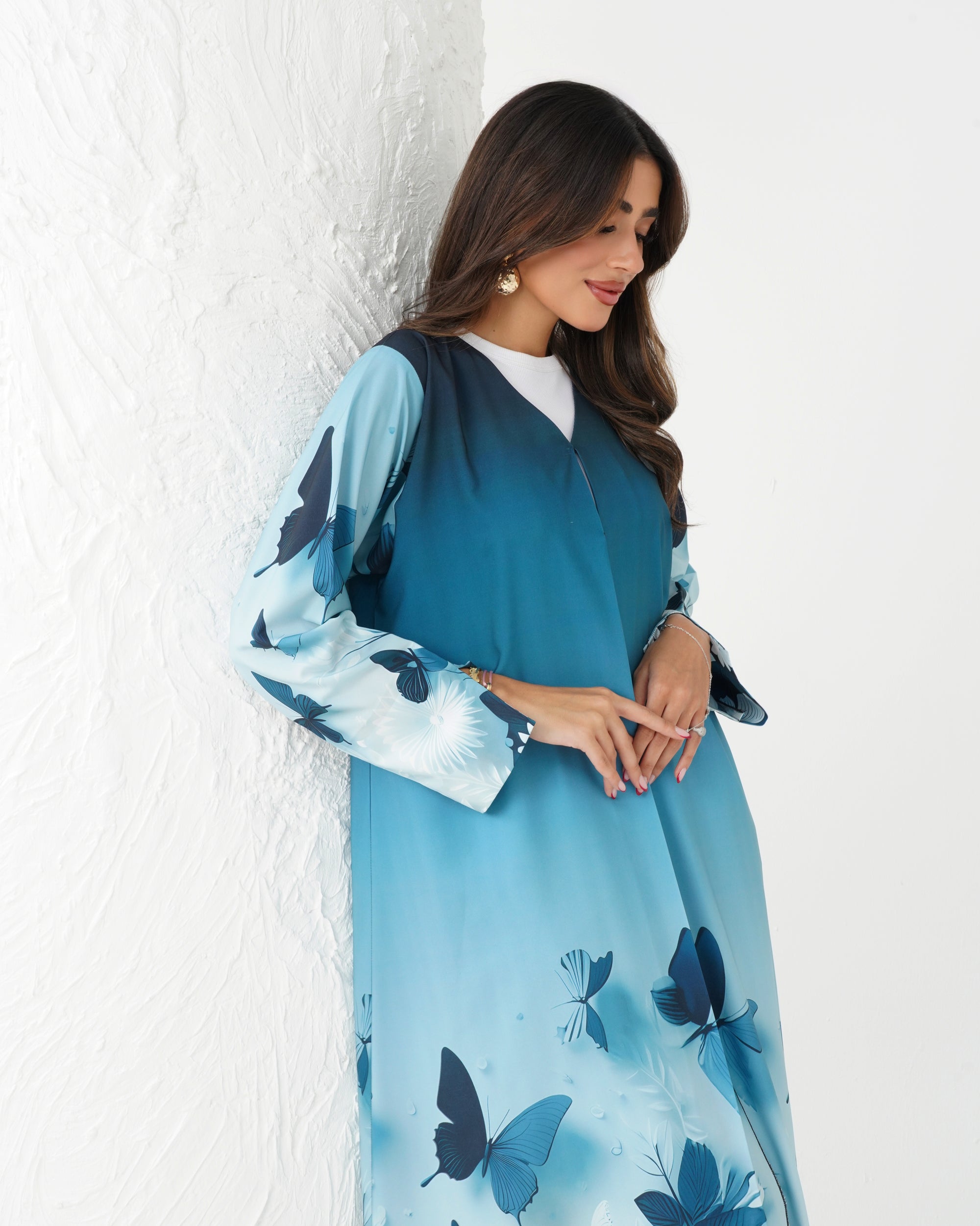 R163 Butterfly printed summer wear  Abaya Set
