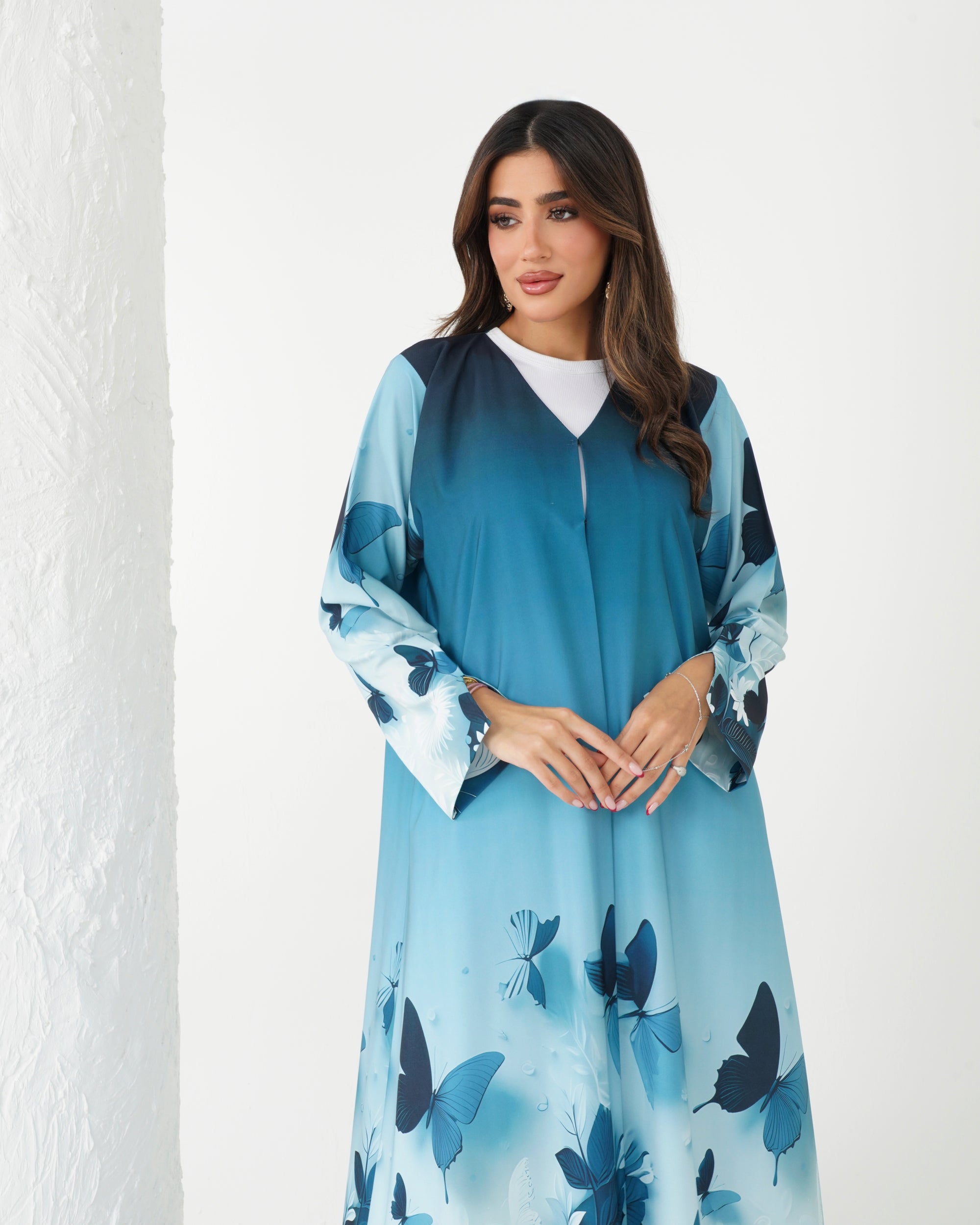 R163 Butterfly printed summer wear  Abaya Set