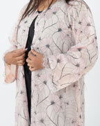 R176 Elegant  Pink Dantel Summer wear  Abaya Set