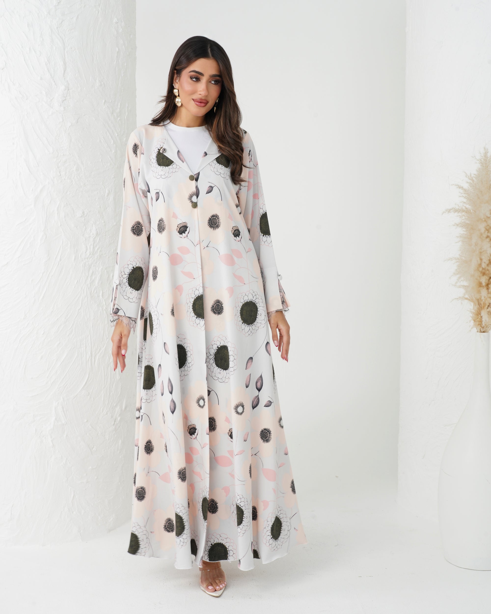 R164 Flower  printed summer wear  Abaya Set