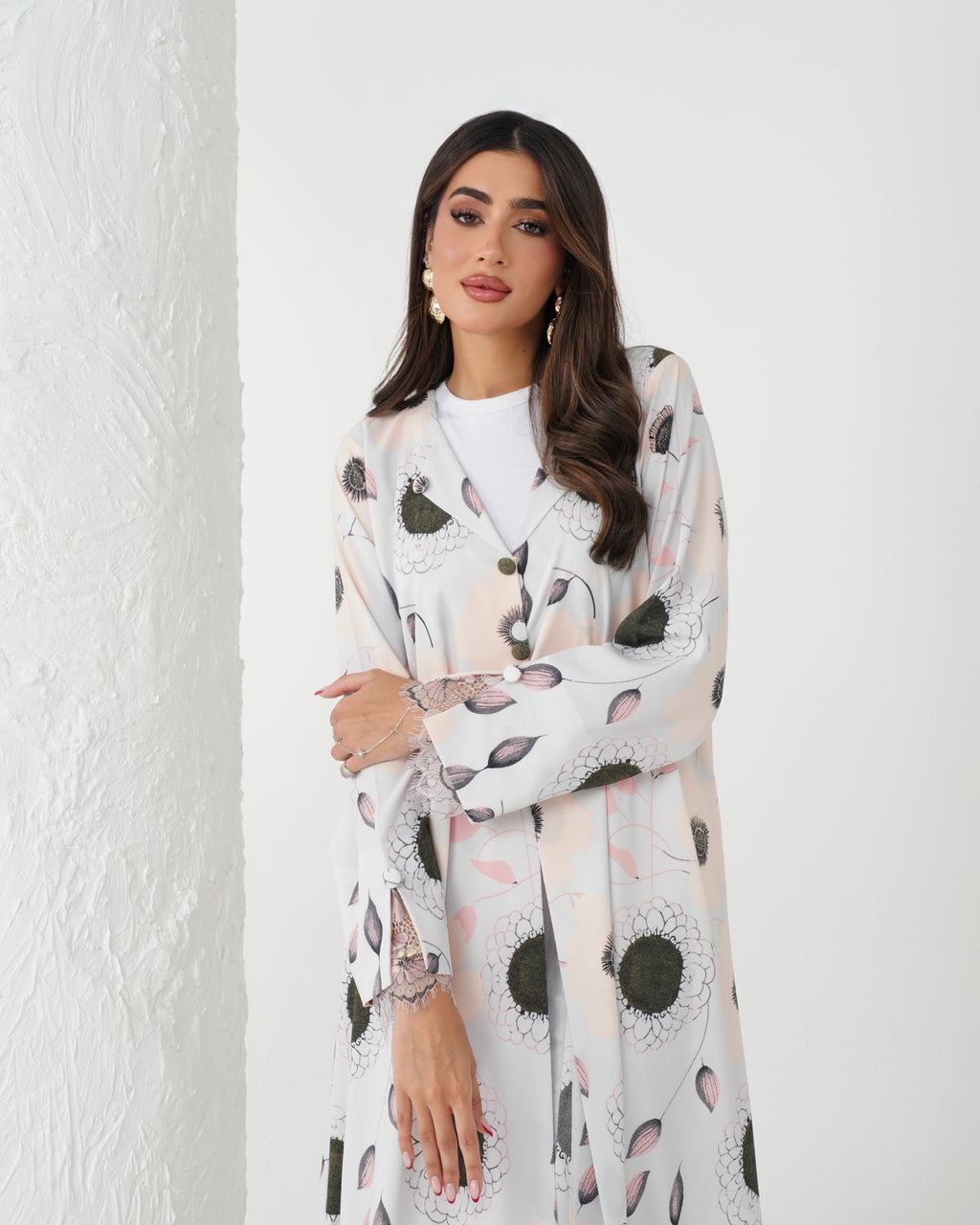 R164 Flower  printed summer wear  Abaya Set