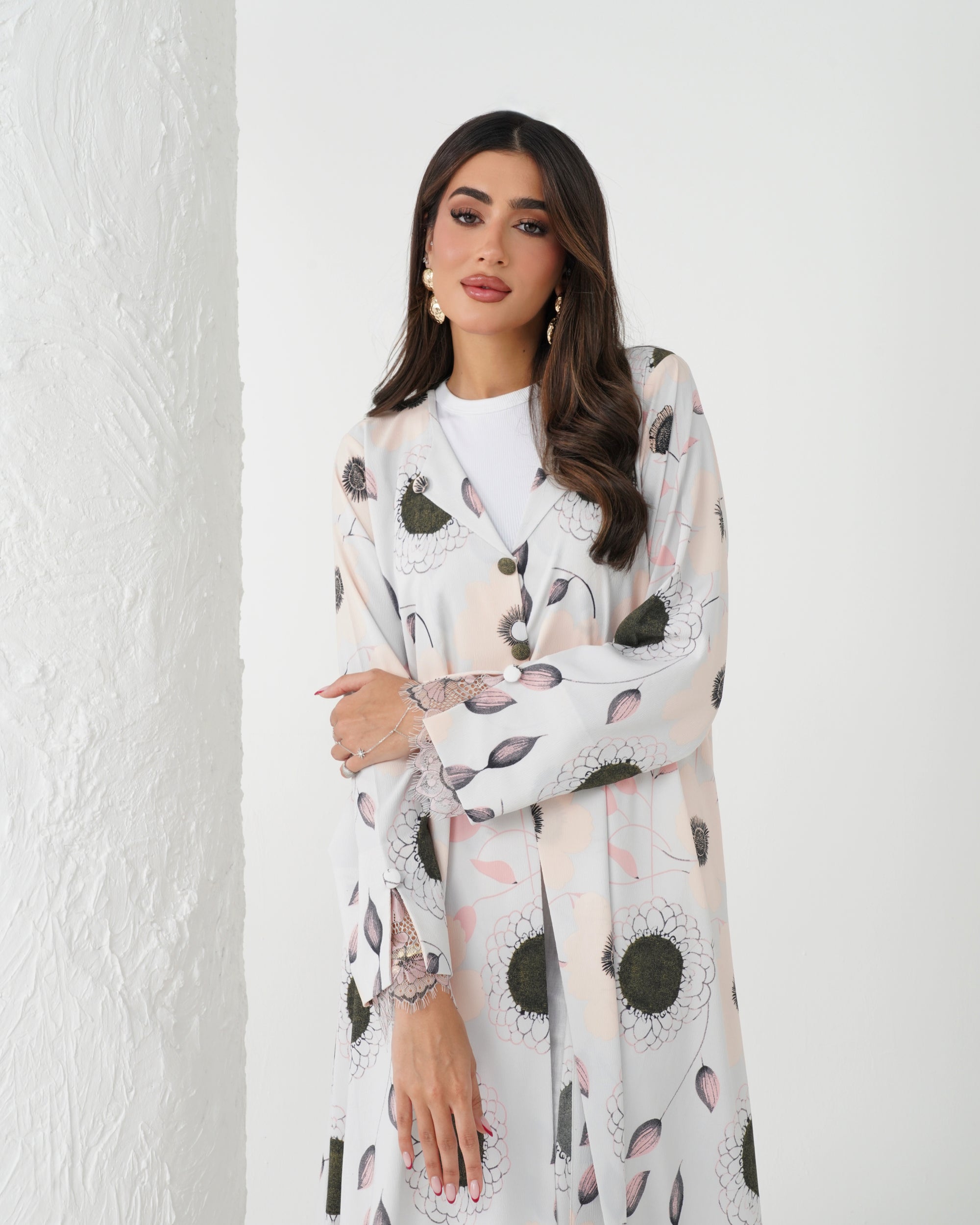 R164 Flower  printed summer wear  Abaya Set