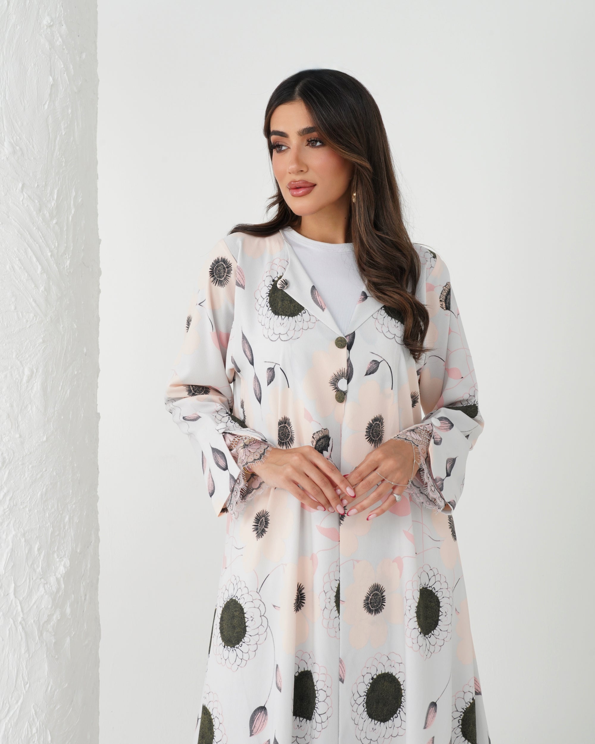 R164 Flower  printed summer wear  Abaya Set