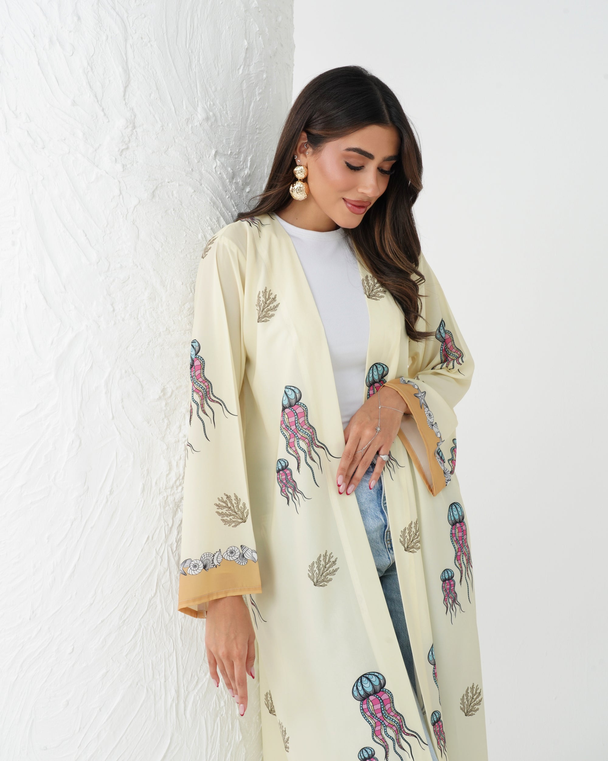R162 the ocean printed summer wear  Abaya Set