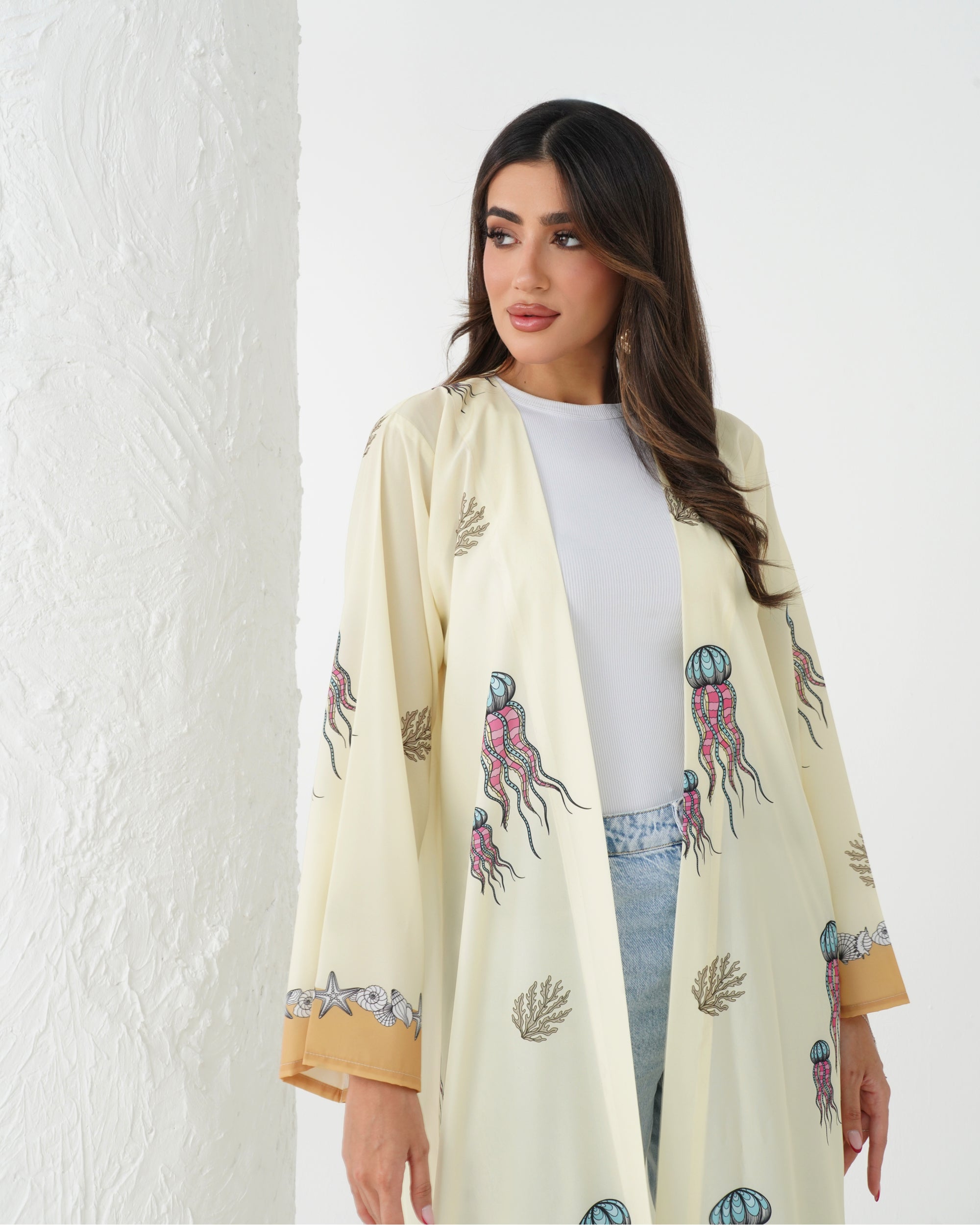 R162 the ocean printed summer wear  Abaya Set