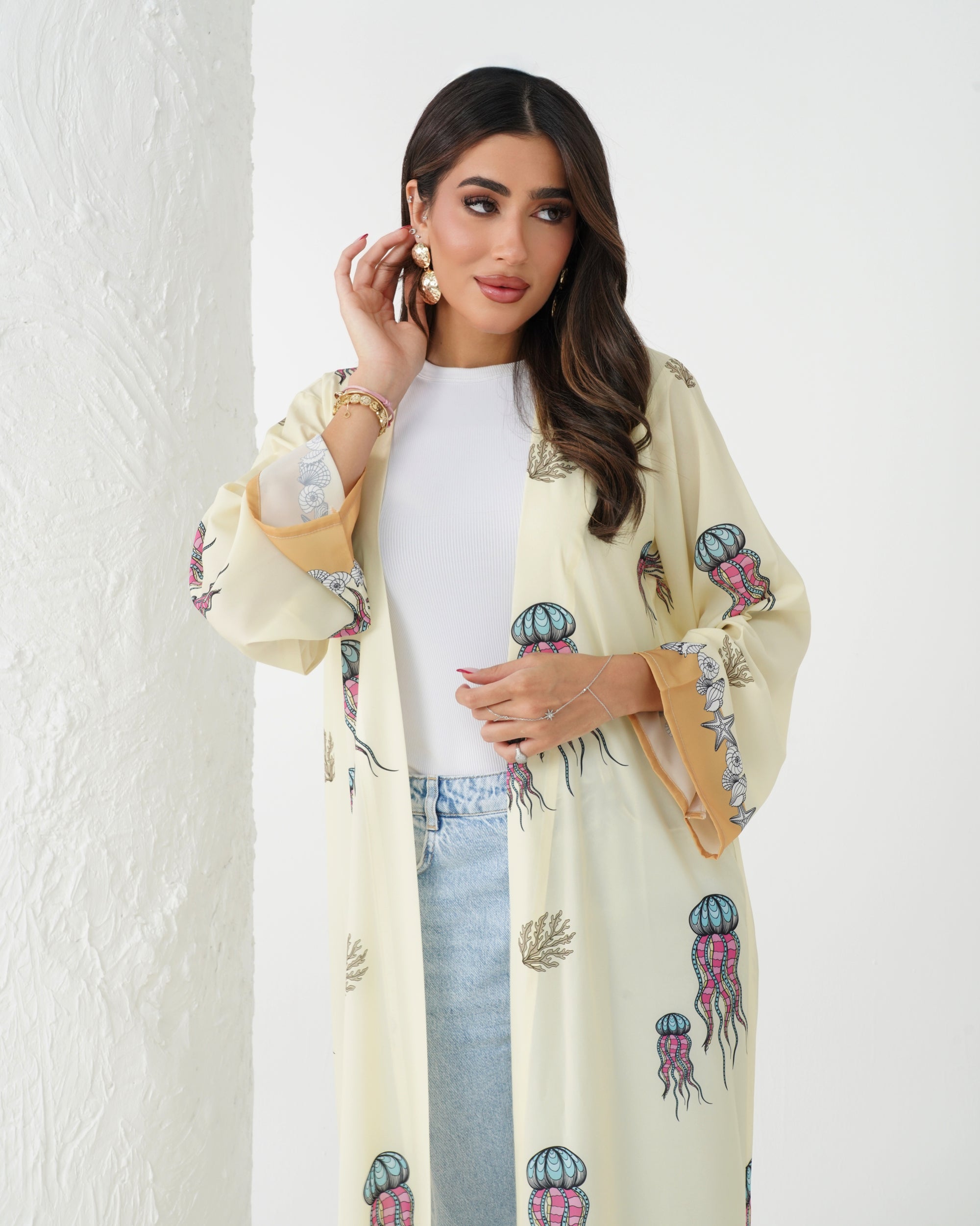 R162 the ocean printed summer wear  Abaya Set