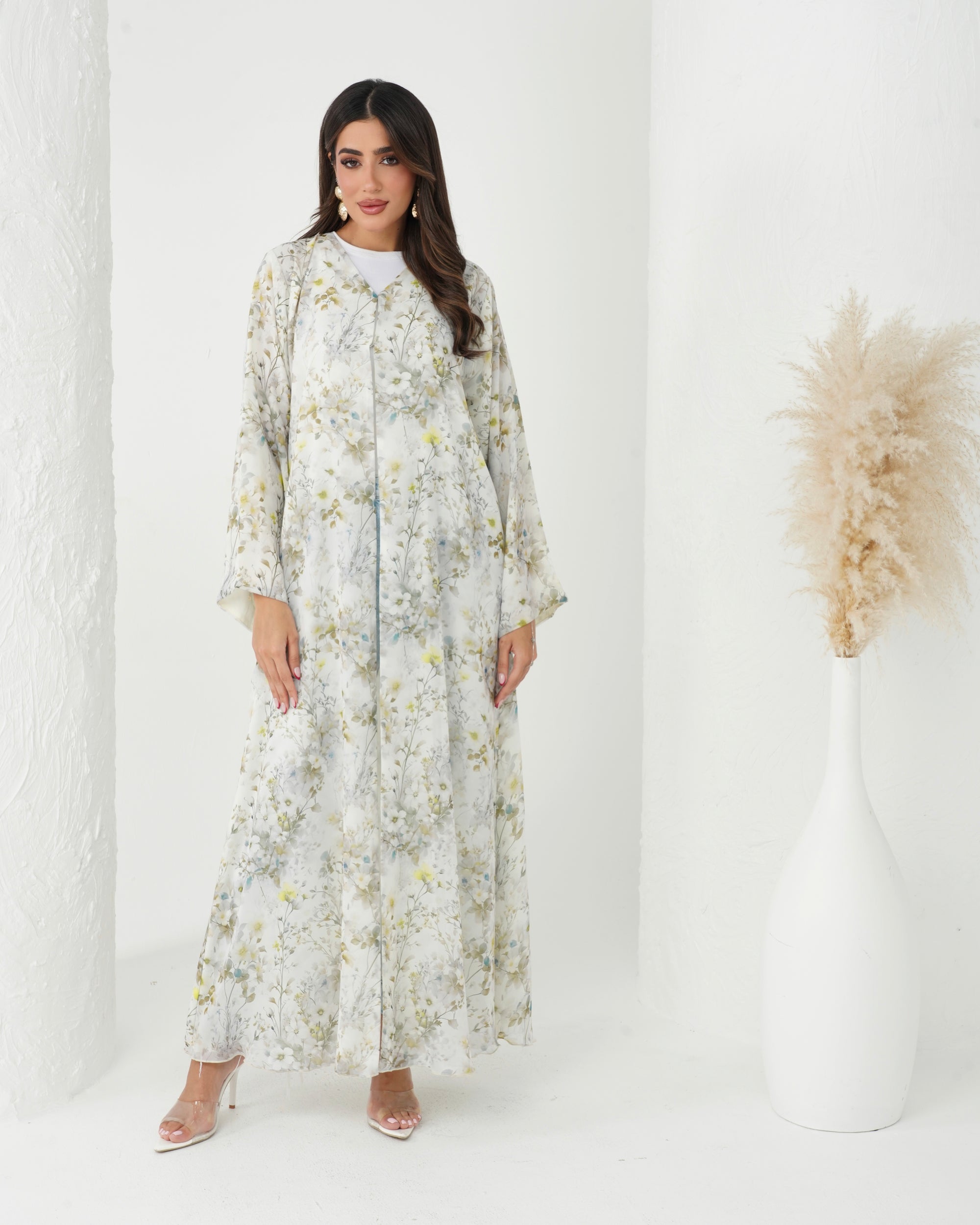 R166 Flower leaf  printed summer wear  Abaya Set